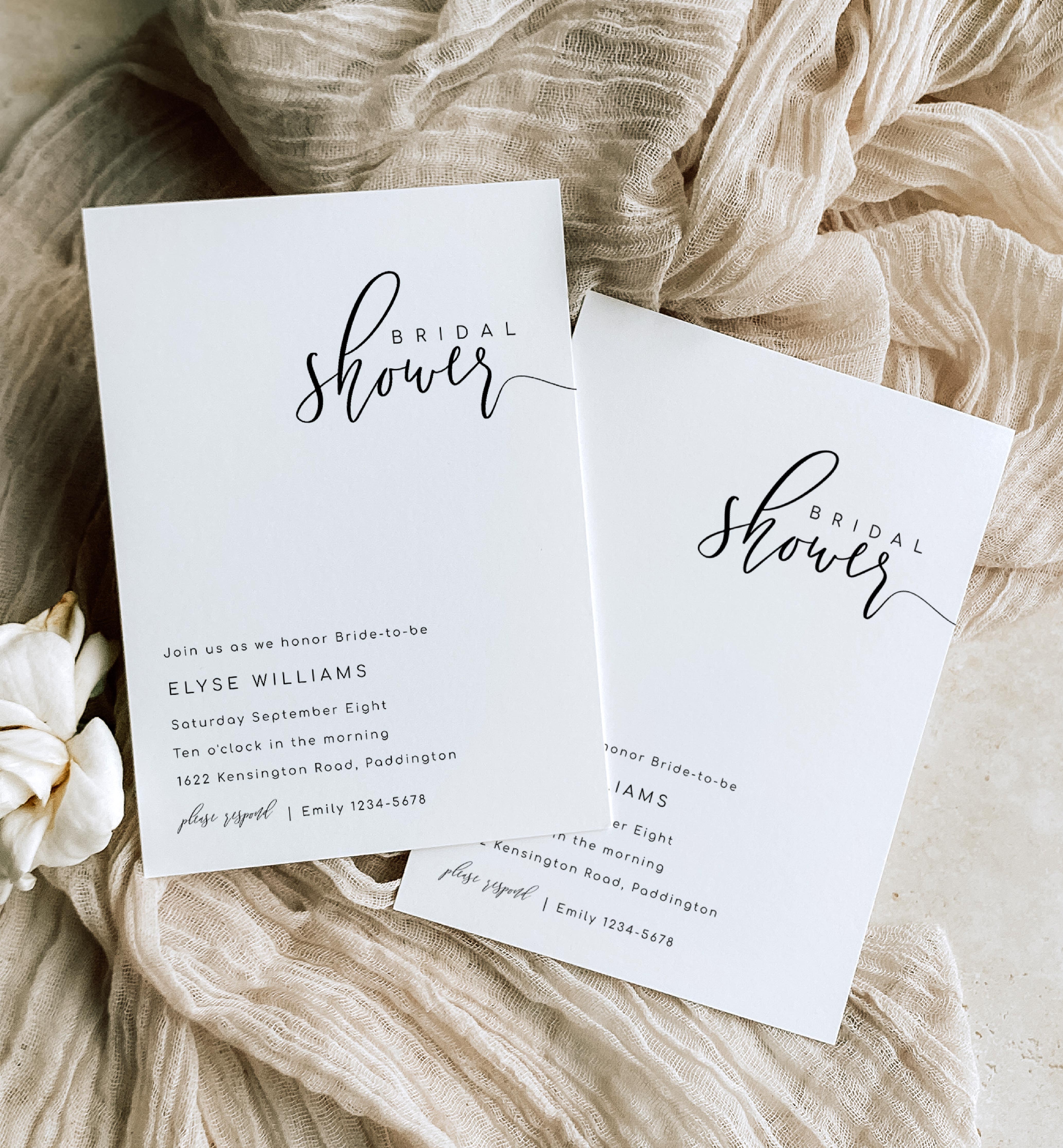 LUC-WHT-1-B482 - LUCAS SCRIPT - WHITE - BRIDAL SHOWER INVITATION design preview