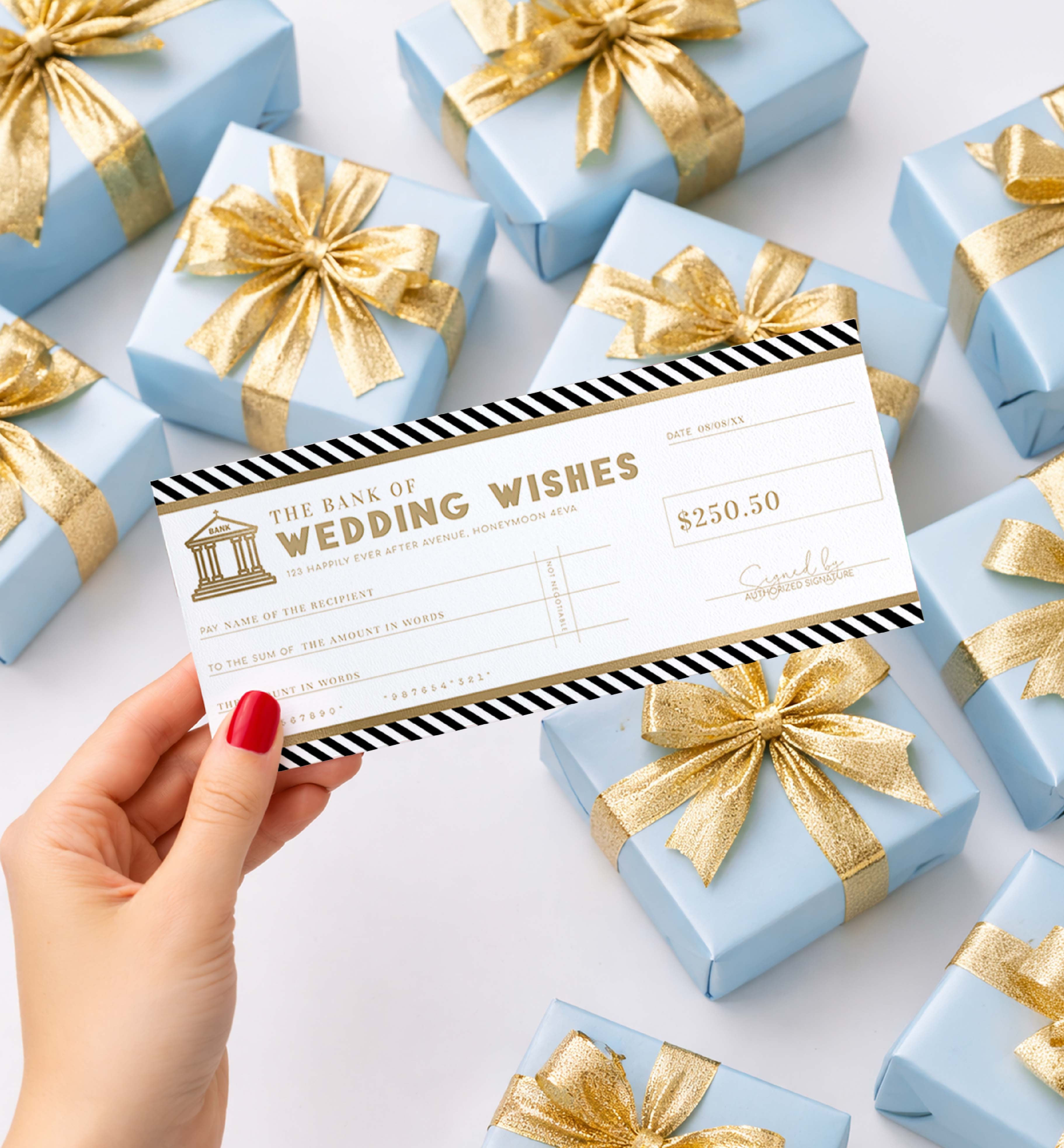 STR-BLG-14-B3873 - STRIPE - BLACK GOLD - WEDDING WISH CHEQUE GIFT VOUCHER design preview