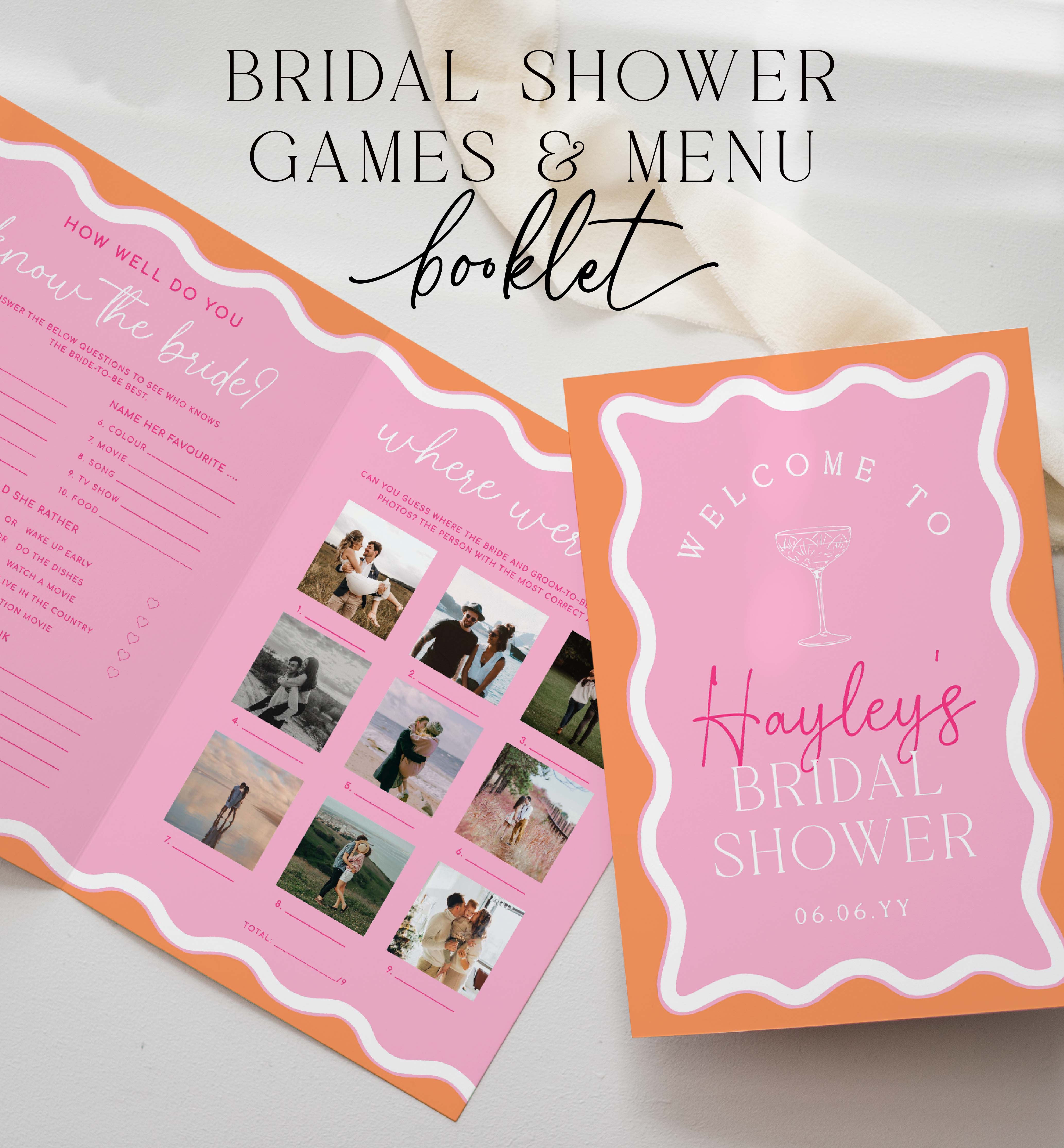 WAV-PKO-10-B3091 - WAVE - PINK ORANGE - BRIDAL SHOWER GAME BOOKLET design preview
