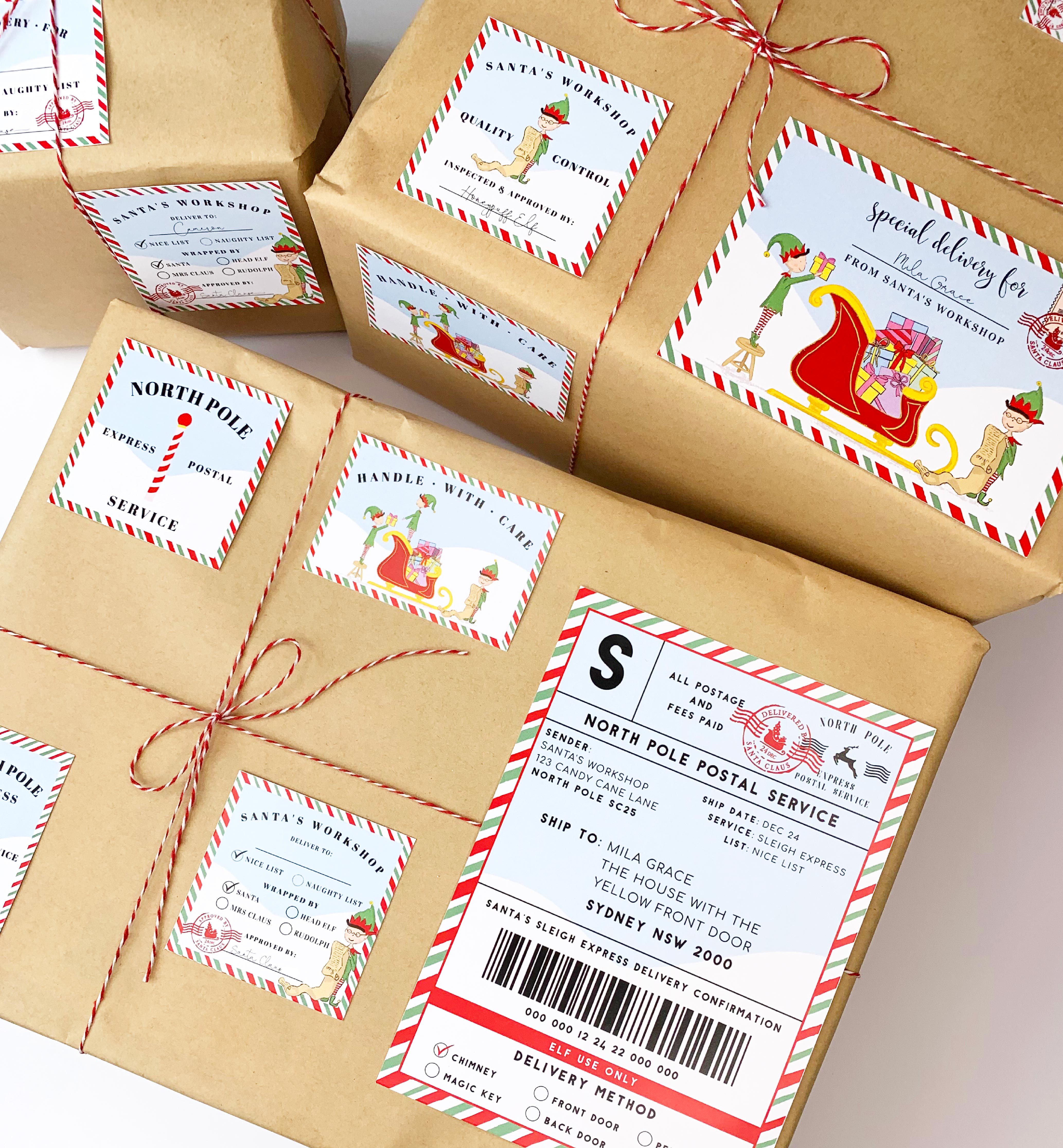 SAW-MLT-6-B1708 - SANTAS WORKSHOP - MULTI - NORTH POLE EXRESS POSTAL SERVICE LABELS design preview
