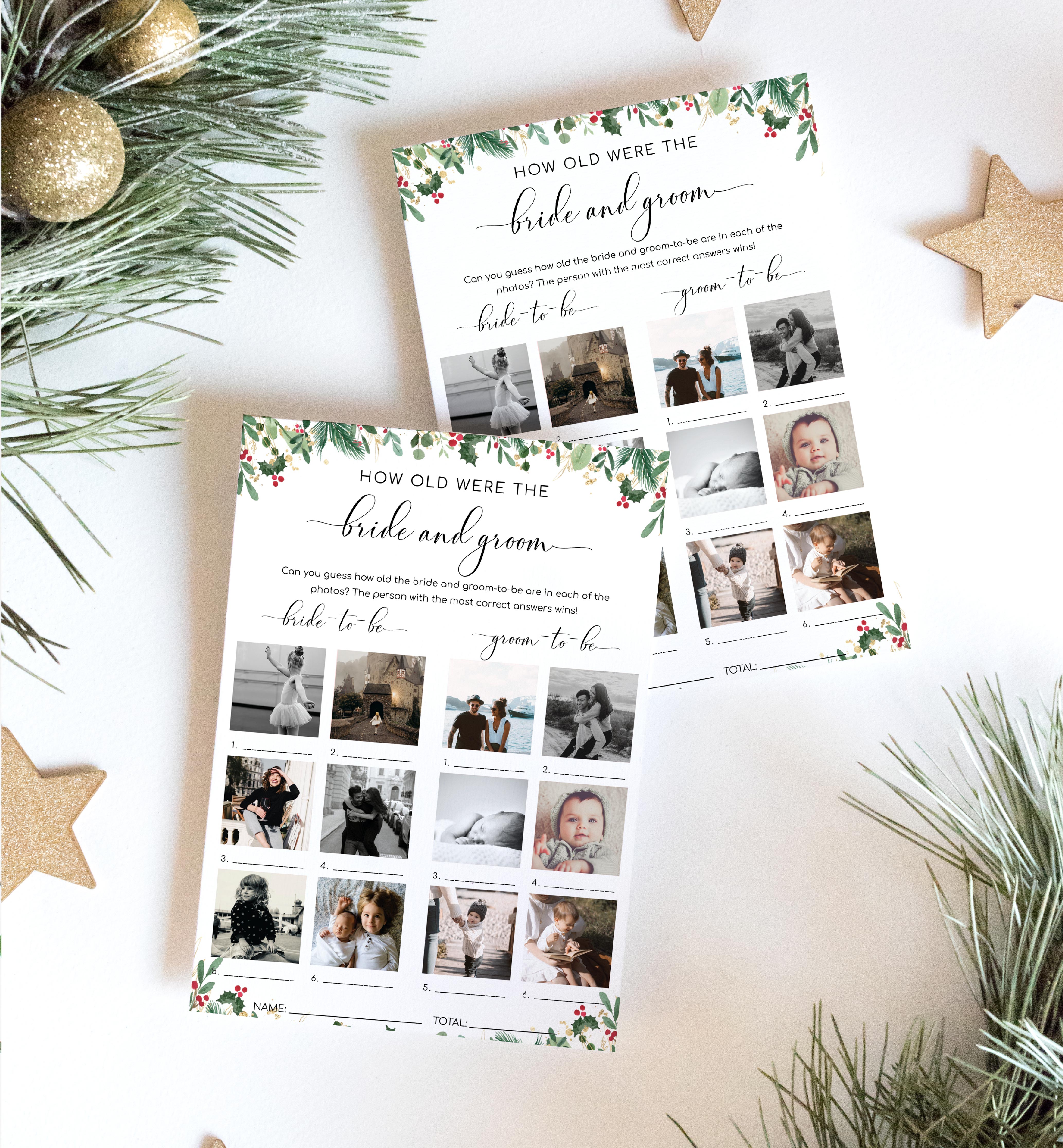 MER-WHT-10-B2319 - MERRIMENT - WHITE - HOW OLD WERE THE BRIDE AND GROOM PHOTO GAME design preview