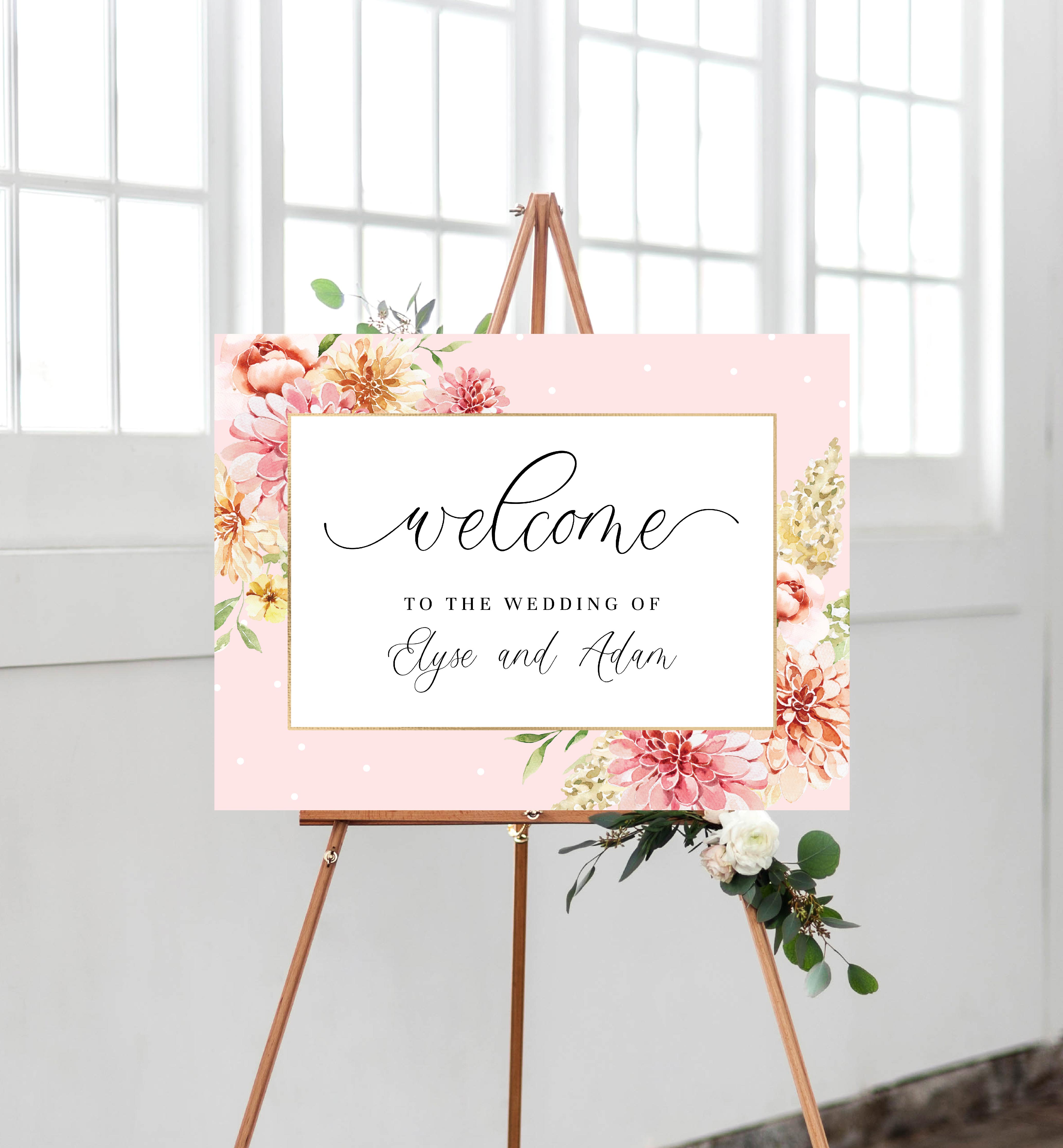 QIN-PNK-3-B1734 - QUINN FLORAL - PINK - WELCOME SIGN design preview