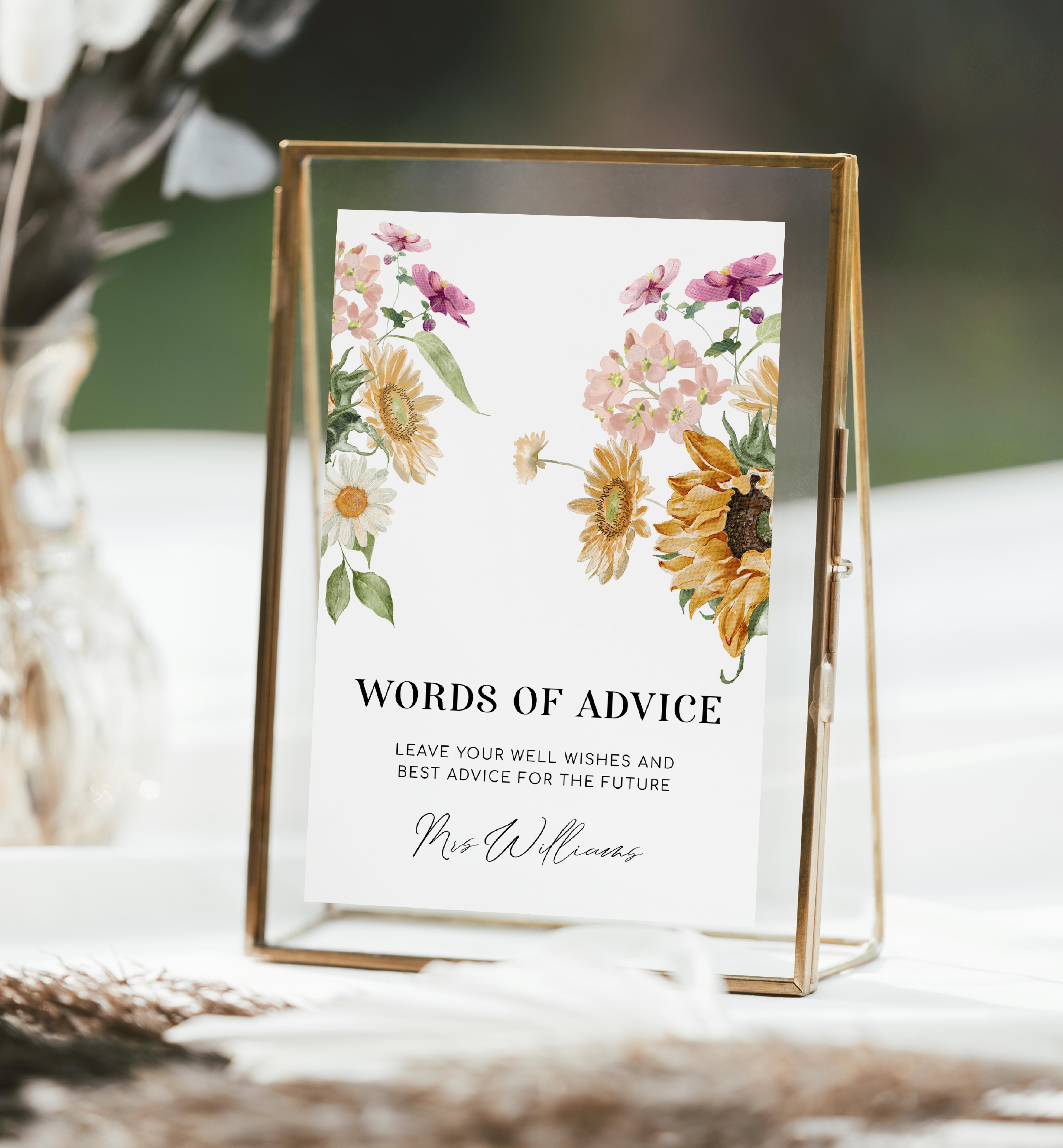 MEW-WHT-7-B2254 - MEWS FLORAL - WHITE - WORDS OF ADVICE SIGN AND CARD SET design preview