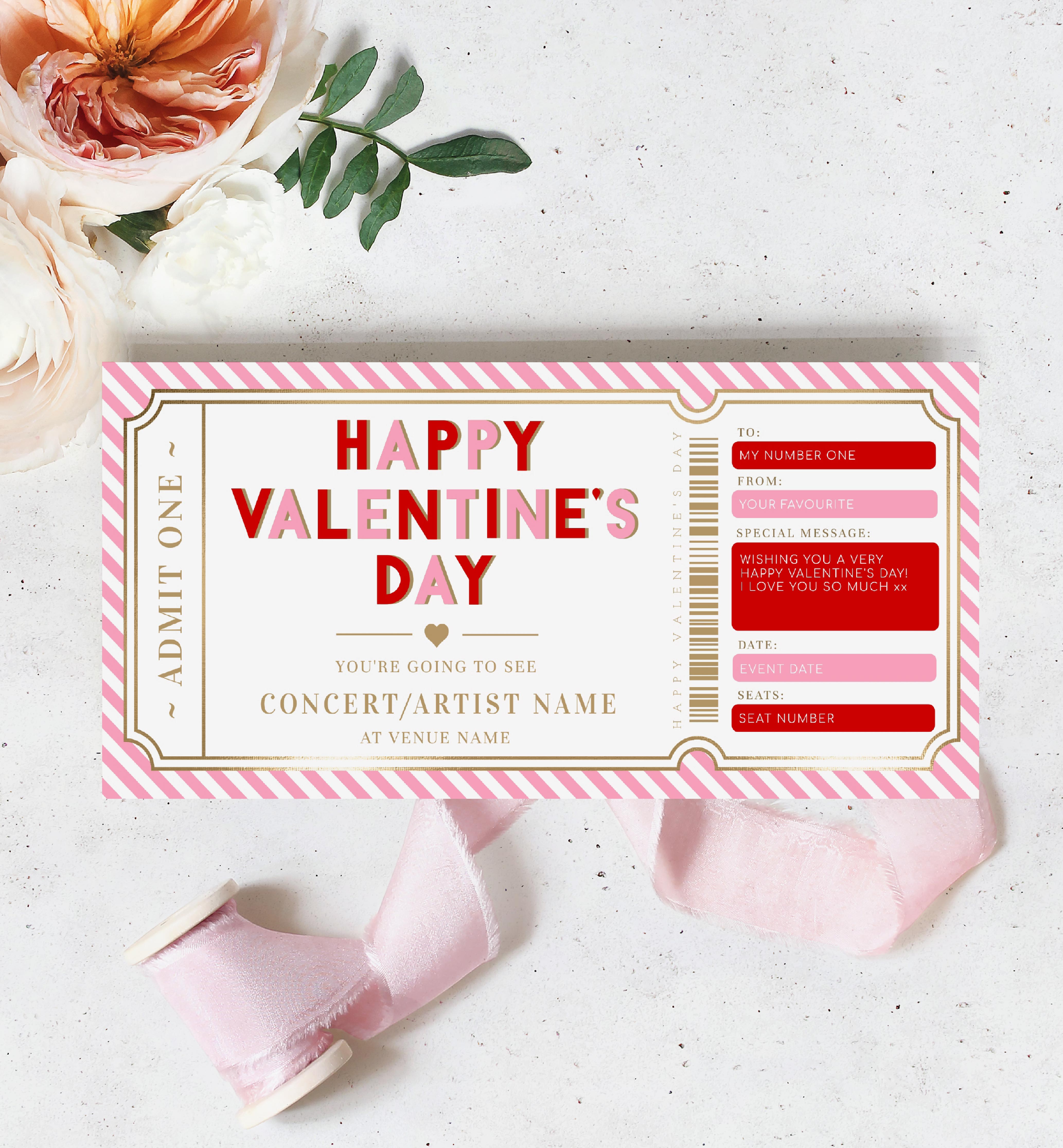 STR-PKR-14-B2523 - STRIPE - PINK RED - VALENTINE'S DAY CONCERT GIFT CERTIFICATE design preview