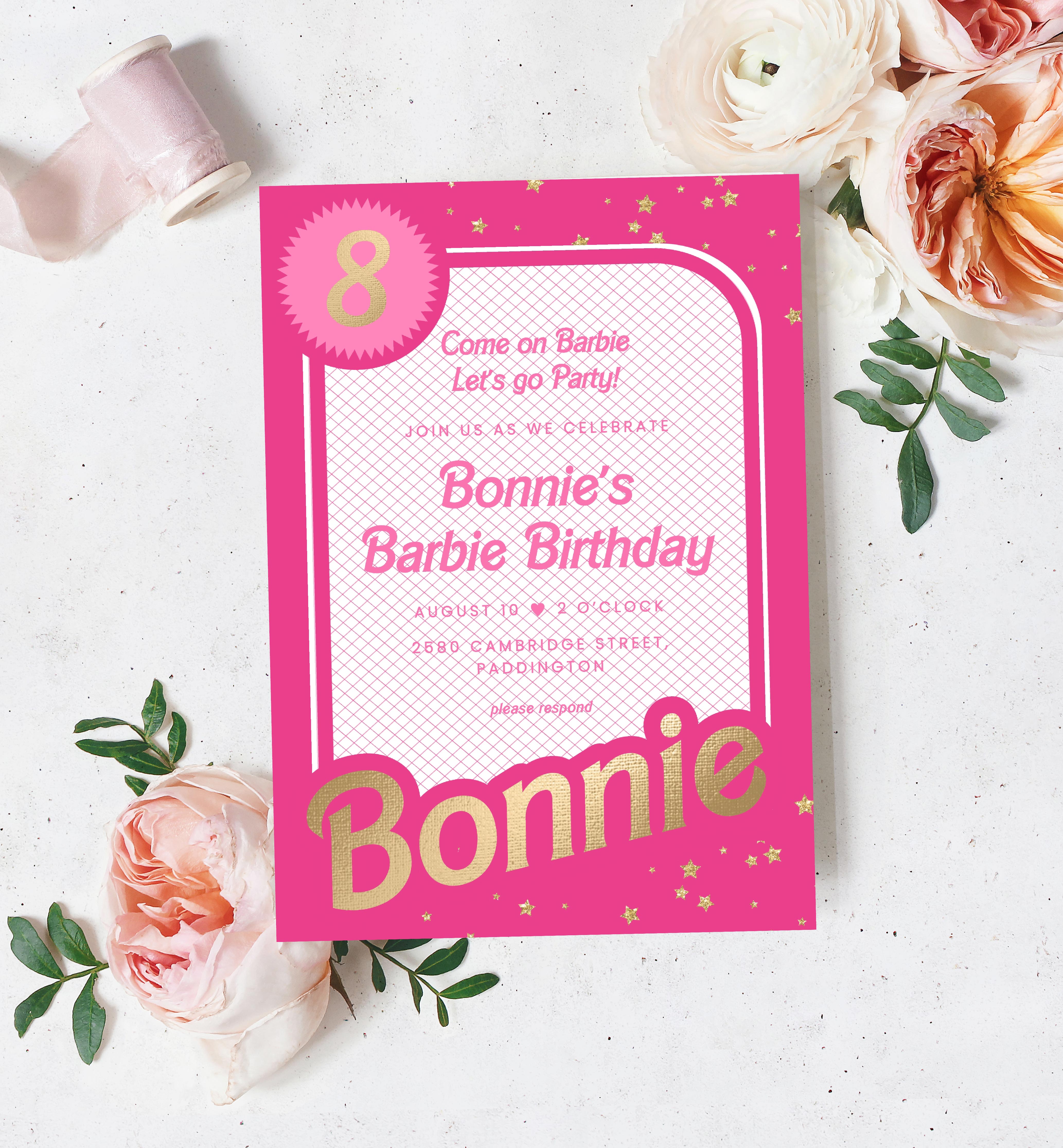 BAR-HPK-1-B1486 - BARBIE PARTY - HOT PINK - BIRTHDAY INVIATION design preview