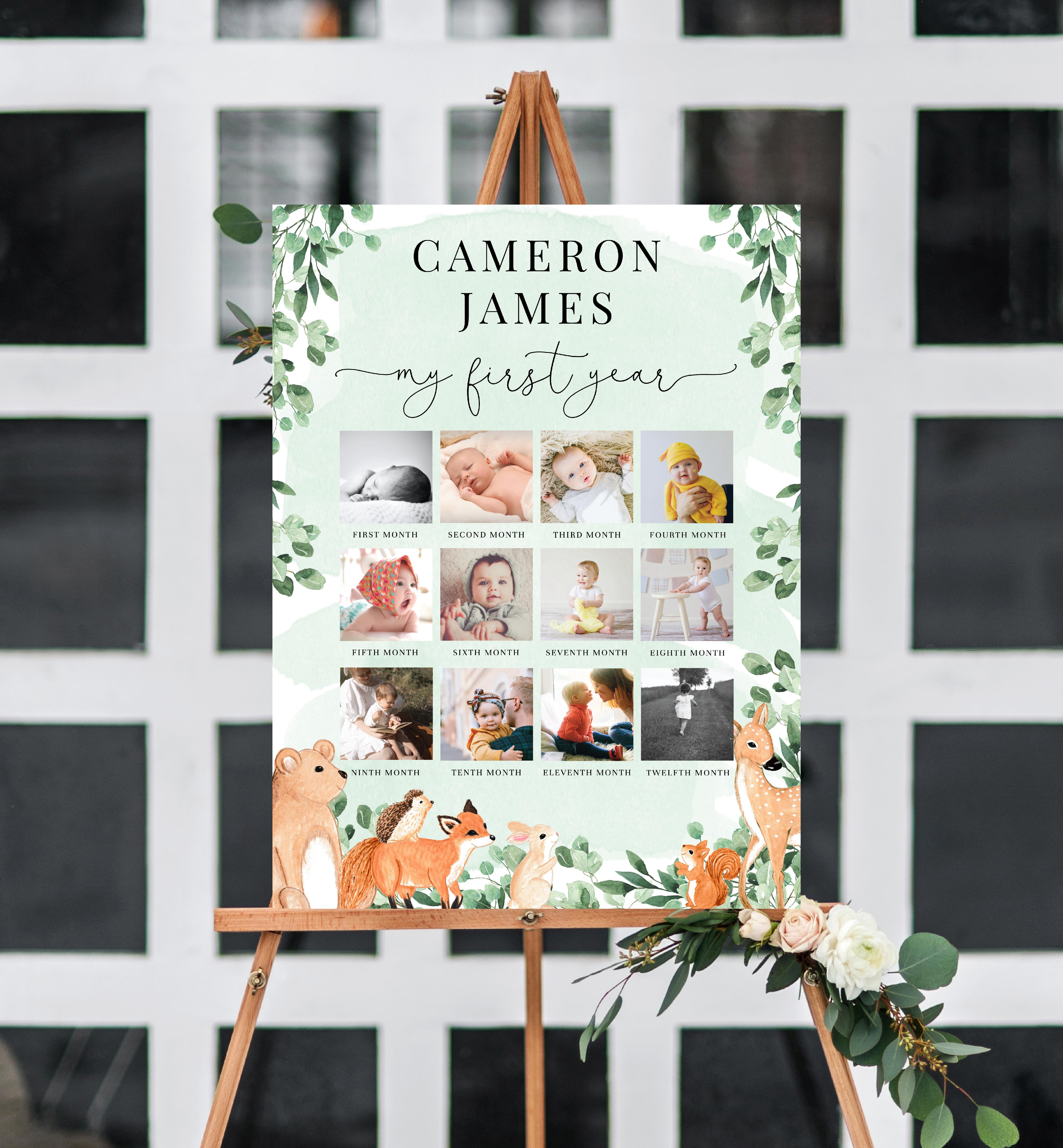 WOD-GRE-7-B1933 - WOODLAND - GREEN - MY FIRST YEAR PHOTO SIGN design preview