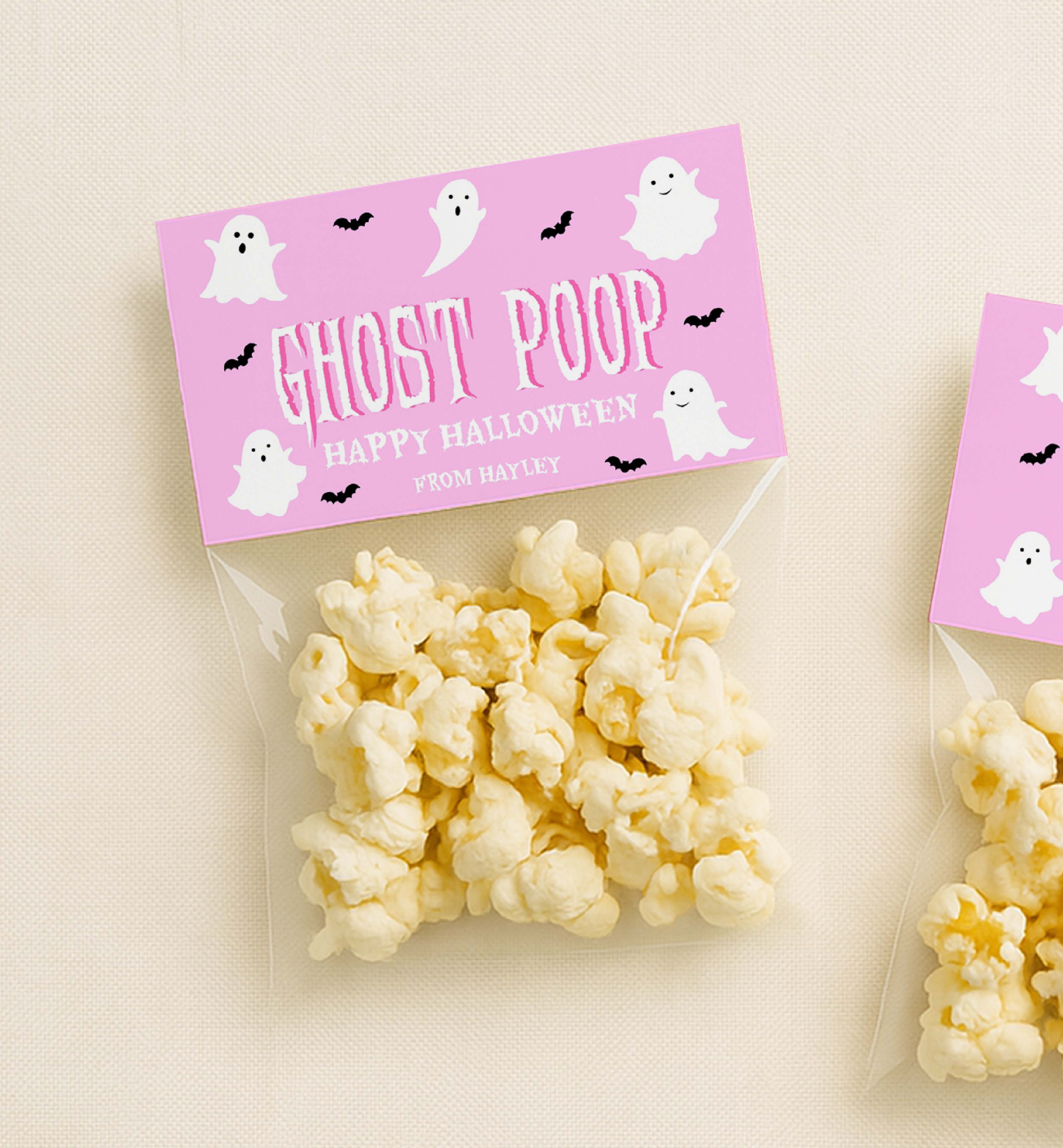 HAL-PNK-6-B3682 - HALLOWEEN - PINK - GHOST POOP BAG TOPPER design preview