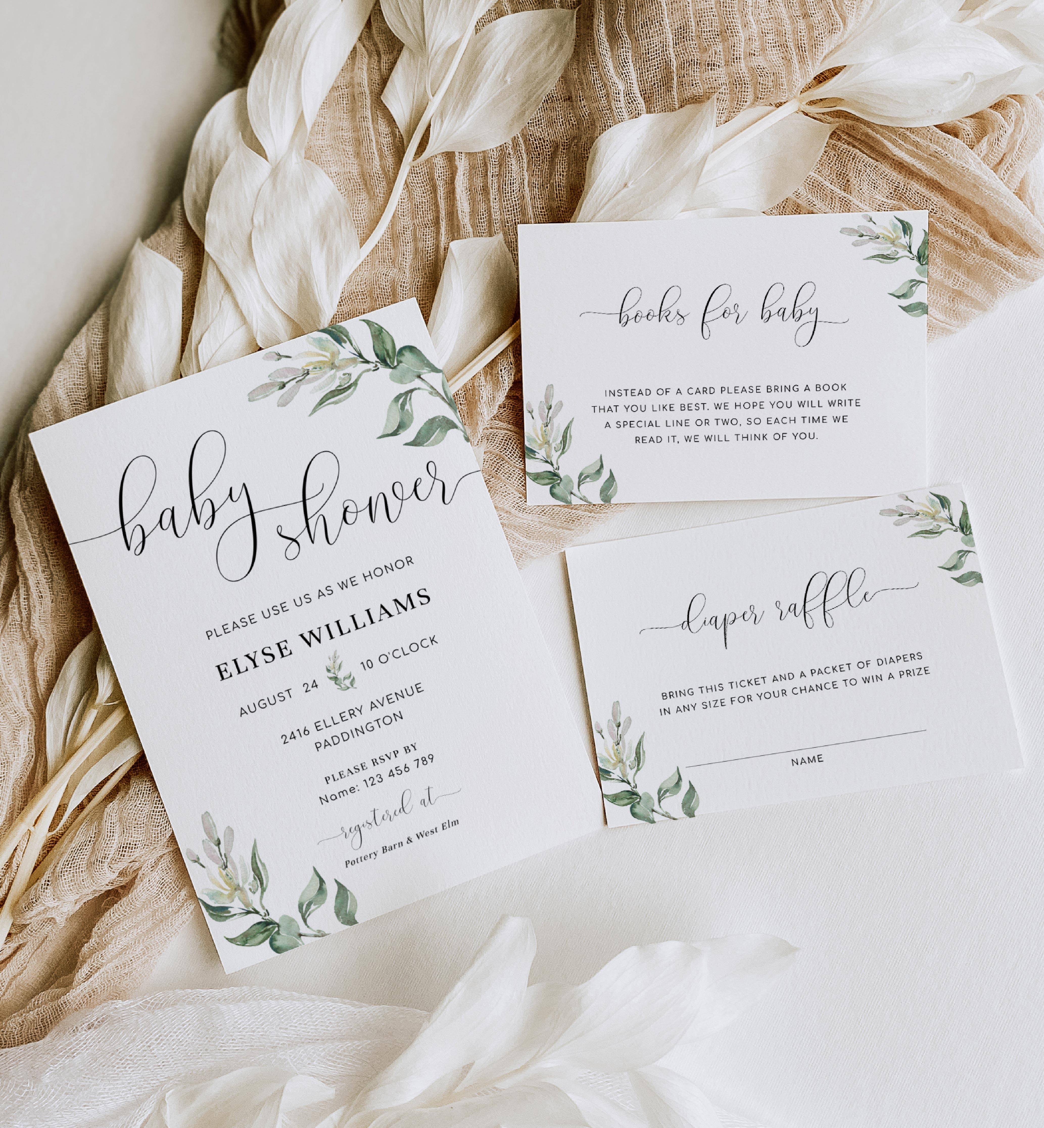 MUG-GRE-1-B2137 - MUTED GREENERY - BABY SHOWER INVITATION SUITE design preview
