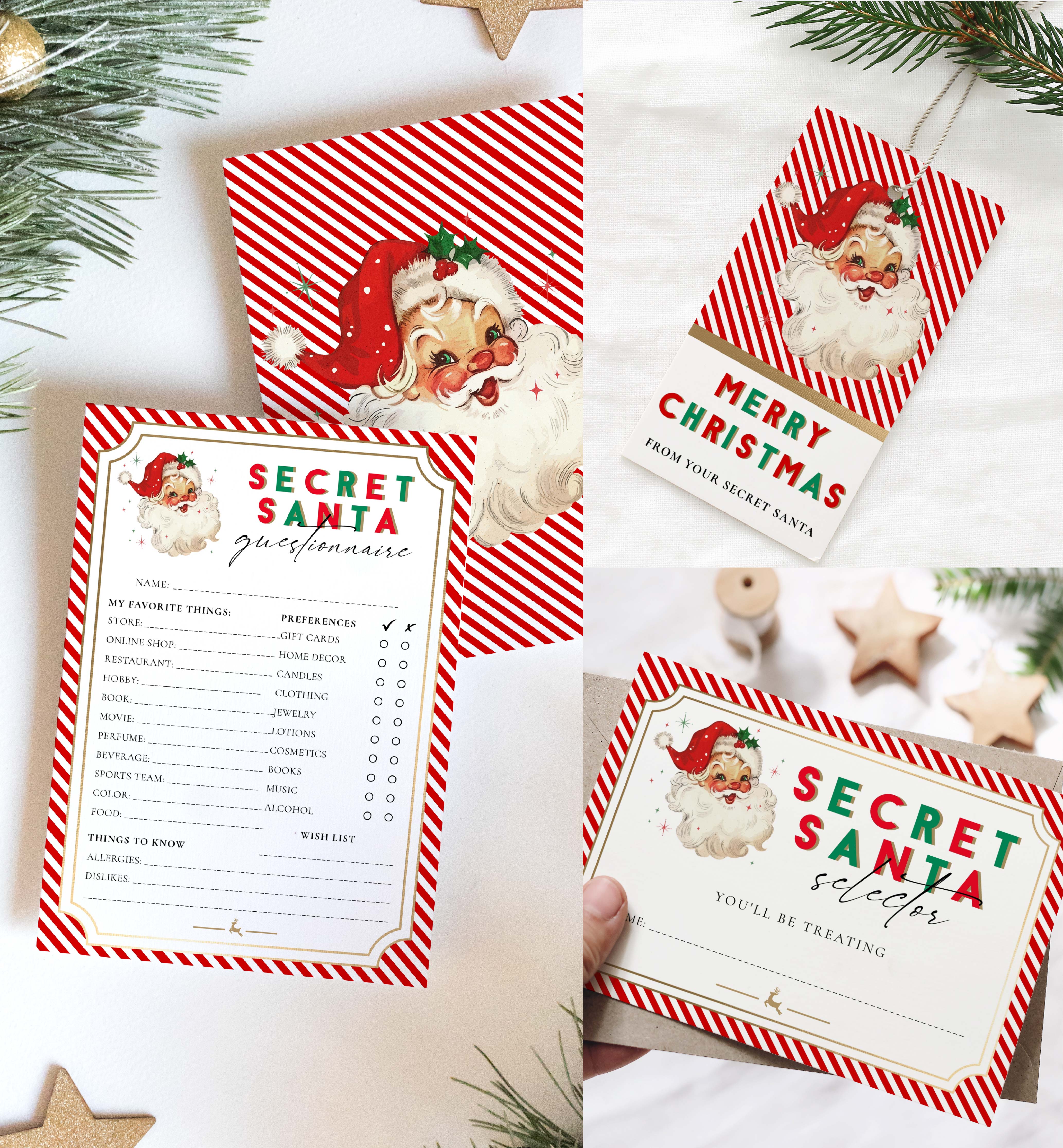 STR-RED-24-B2823 - STRIPE - RED - SECRET SANTA QUESTIONNAIRE BUNDLE design preview