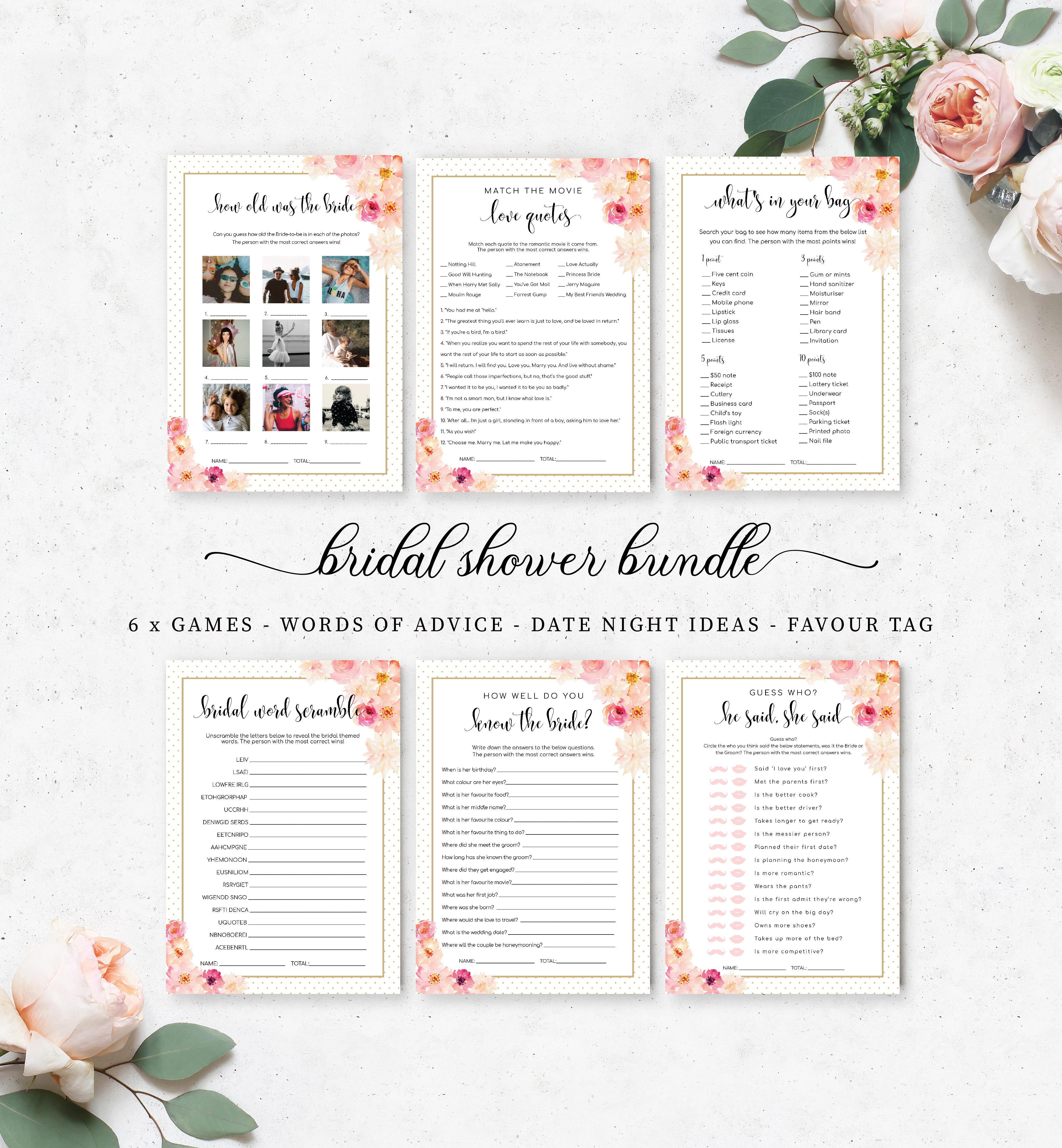 ABV-WHT-10-B1057 - ABBIEVILLE FLORAL - WHITE - BRIDAL SHOWER GAMES BUNDLE design preview