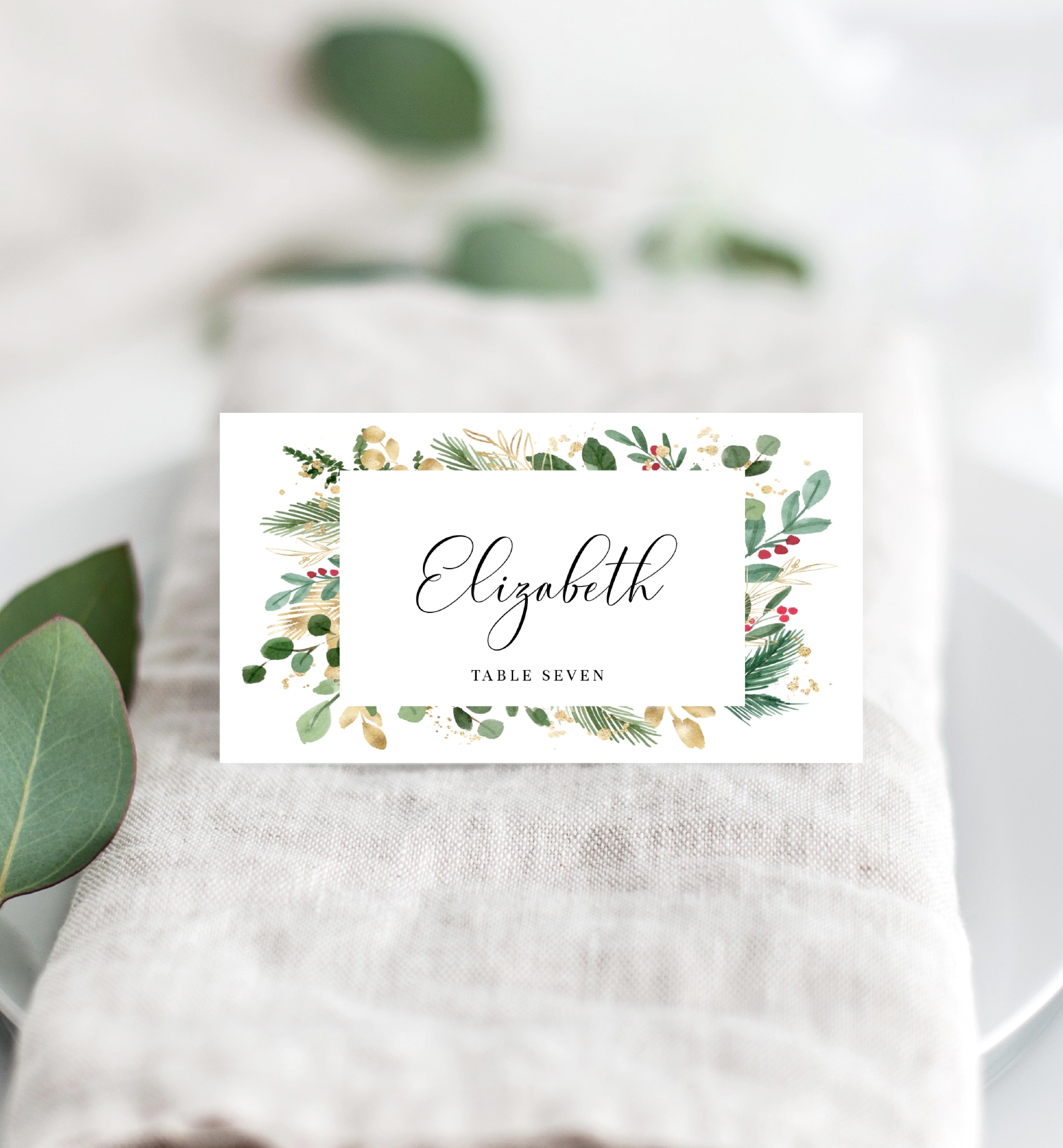 MER-WHT-5-B1274 - MERRIMENT CHRISTMAS - WHITE - PLACE CARDS design preview