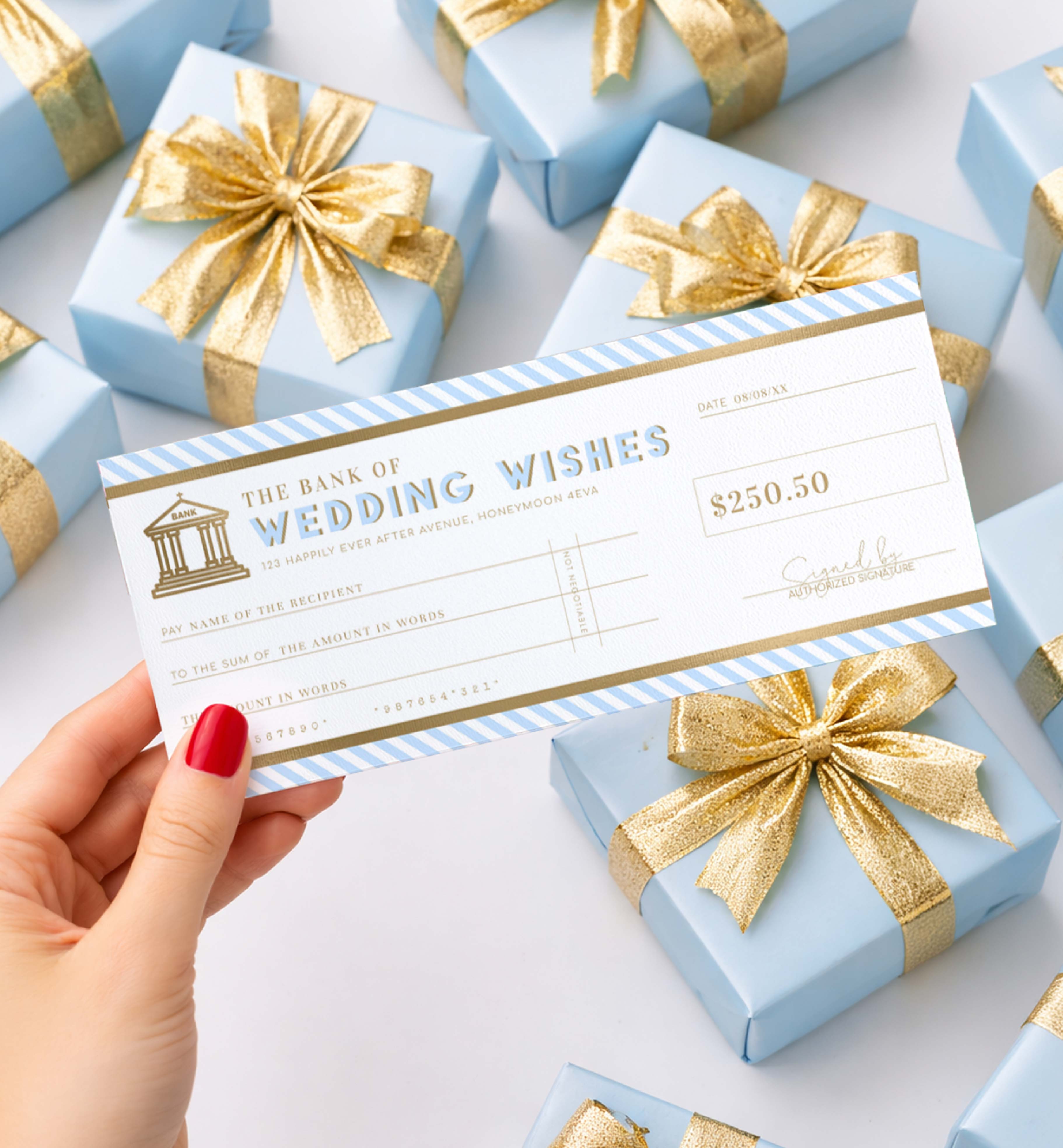 STR-BLU-14-B3873 - STRIPE - BLUE - WEDDING WISH CHEQUE GIFT VOUCHER design preview