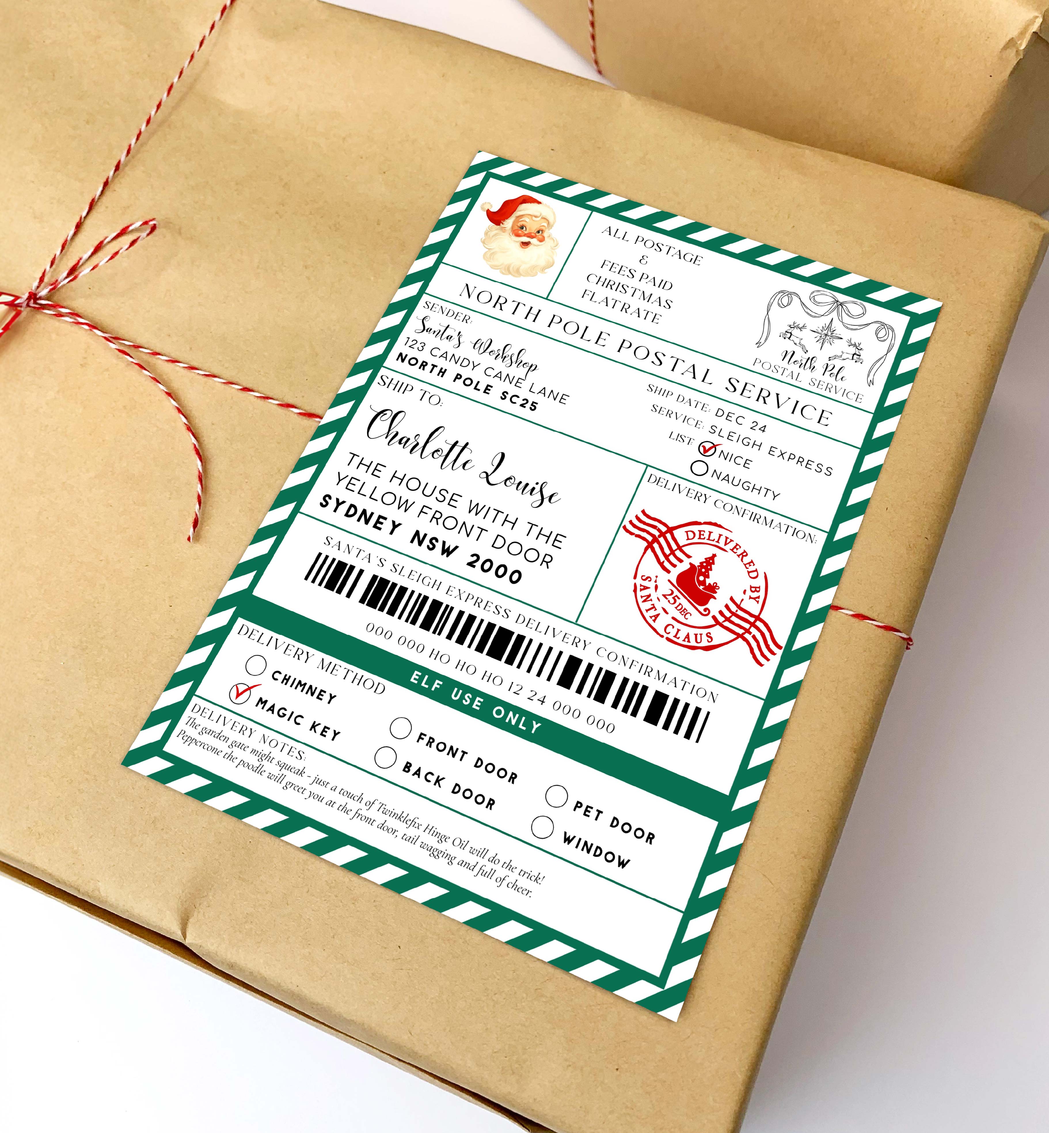 SAW-GRE-6-B3735 - SANTAS WORKSHOP - GREEN - SHIPPING LABEL design preview