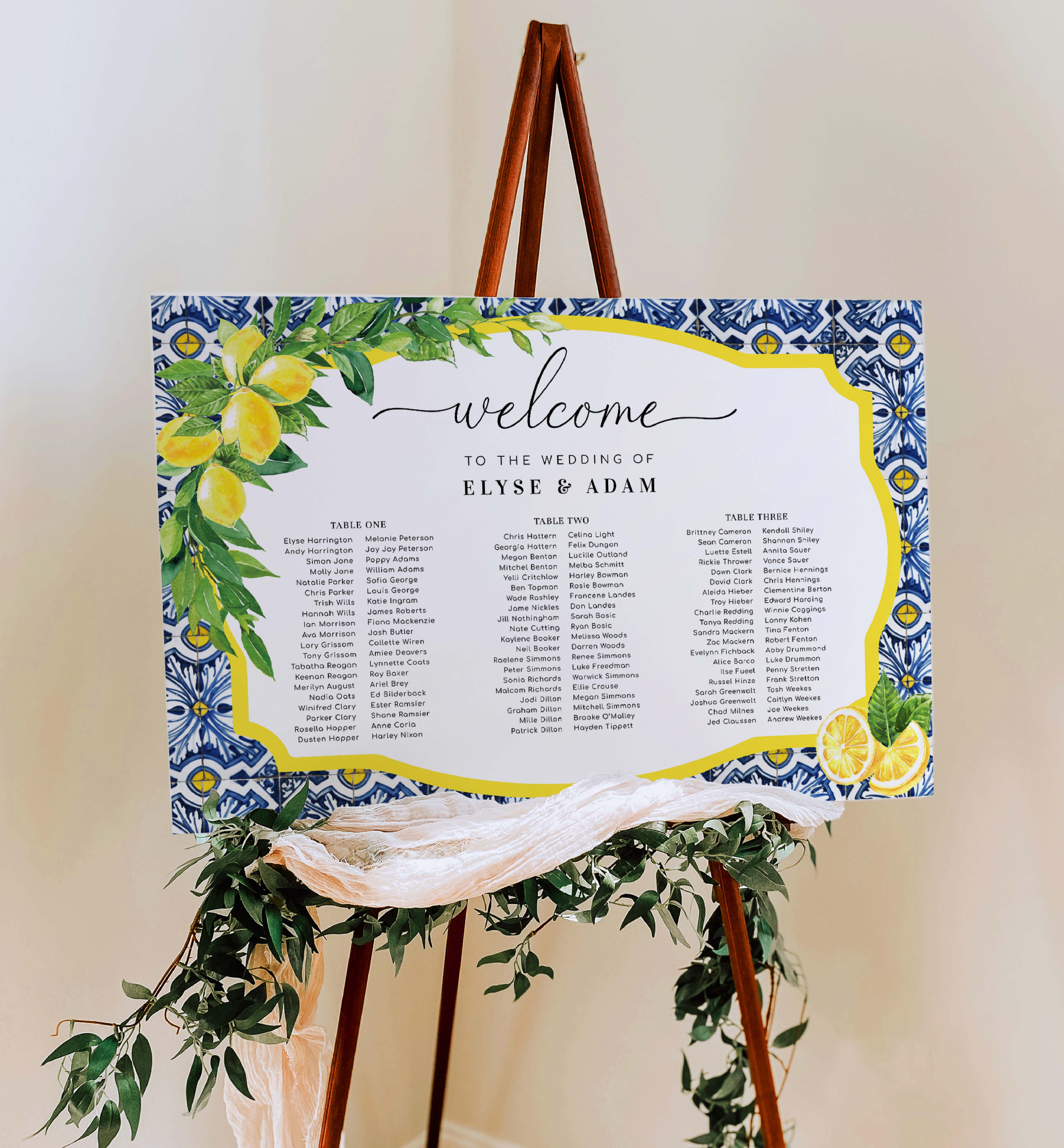 POS-BLY-4-B2761 - POSITANO BLUE TILE - LEMONS - SEATING CHART design preview