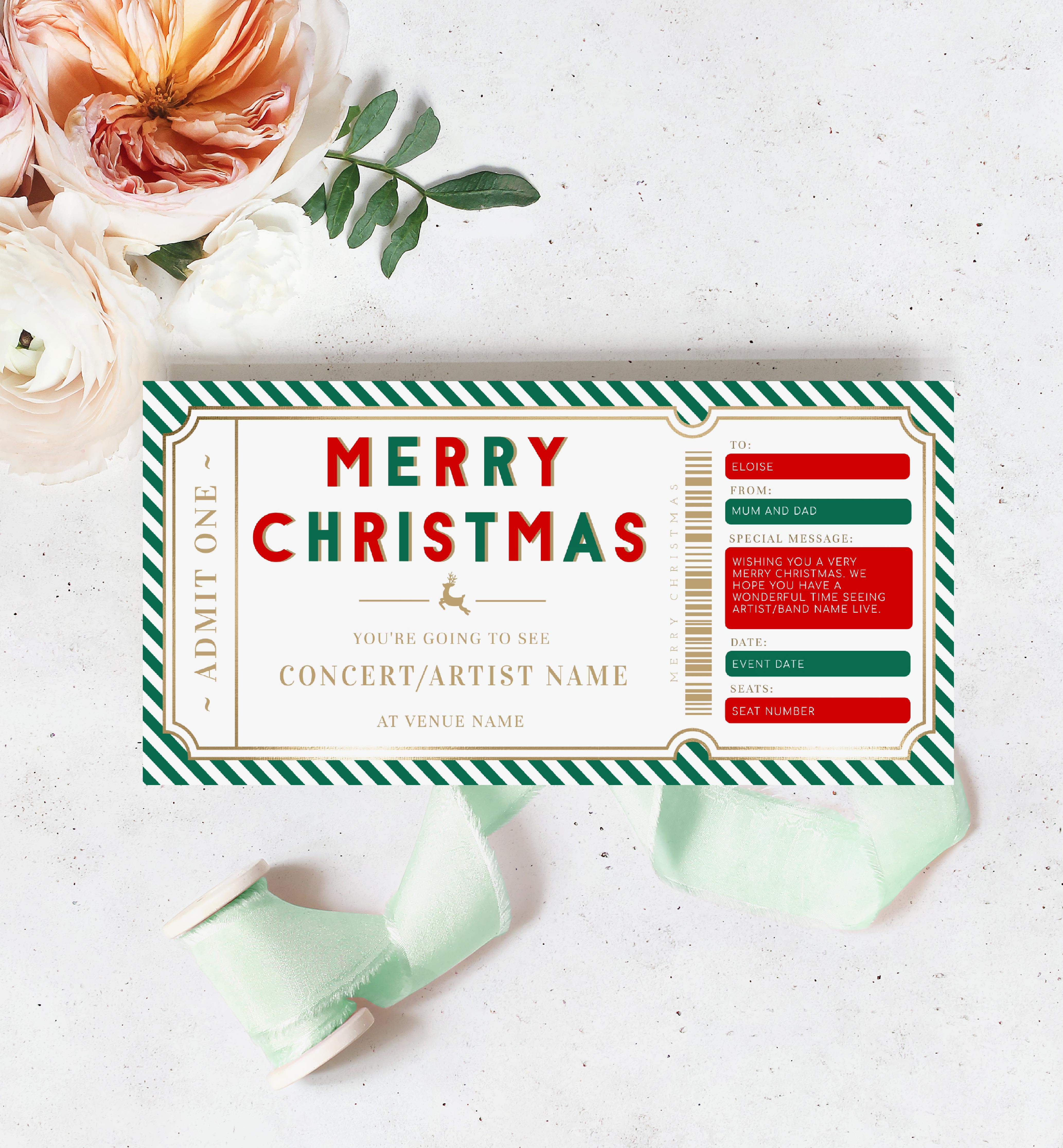 STR-GRD-14-B2417 - STRIPE - GREEN RED - CHRISTMAS CONCERT GIFT CERTIFICATE design preview