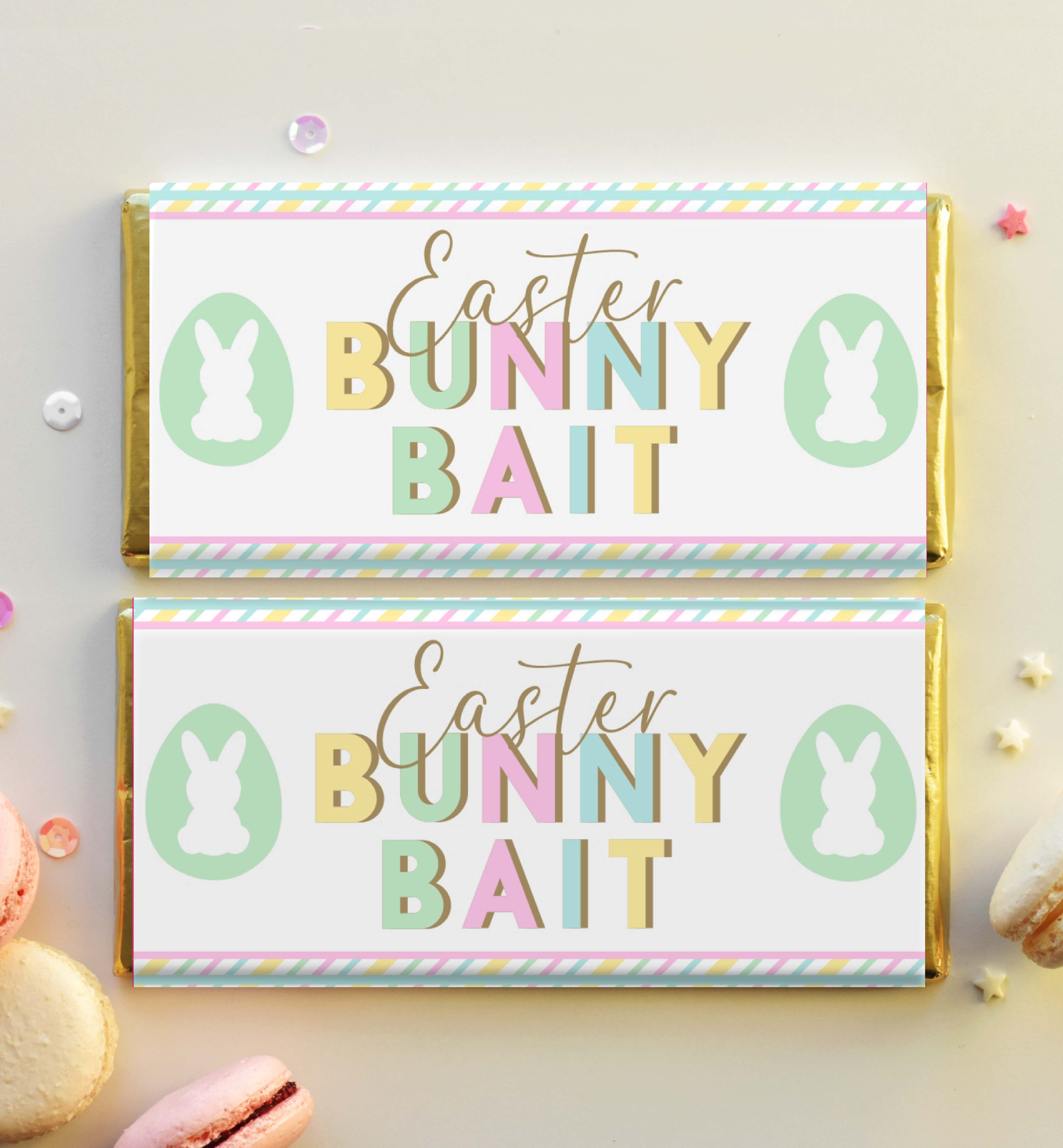STR-PMT-6-B3096 - STRIPE - PASTEL MULTI - EASTER BUNNY BAIT CHOCOLATE WRAPPER design preview