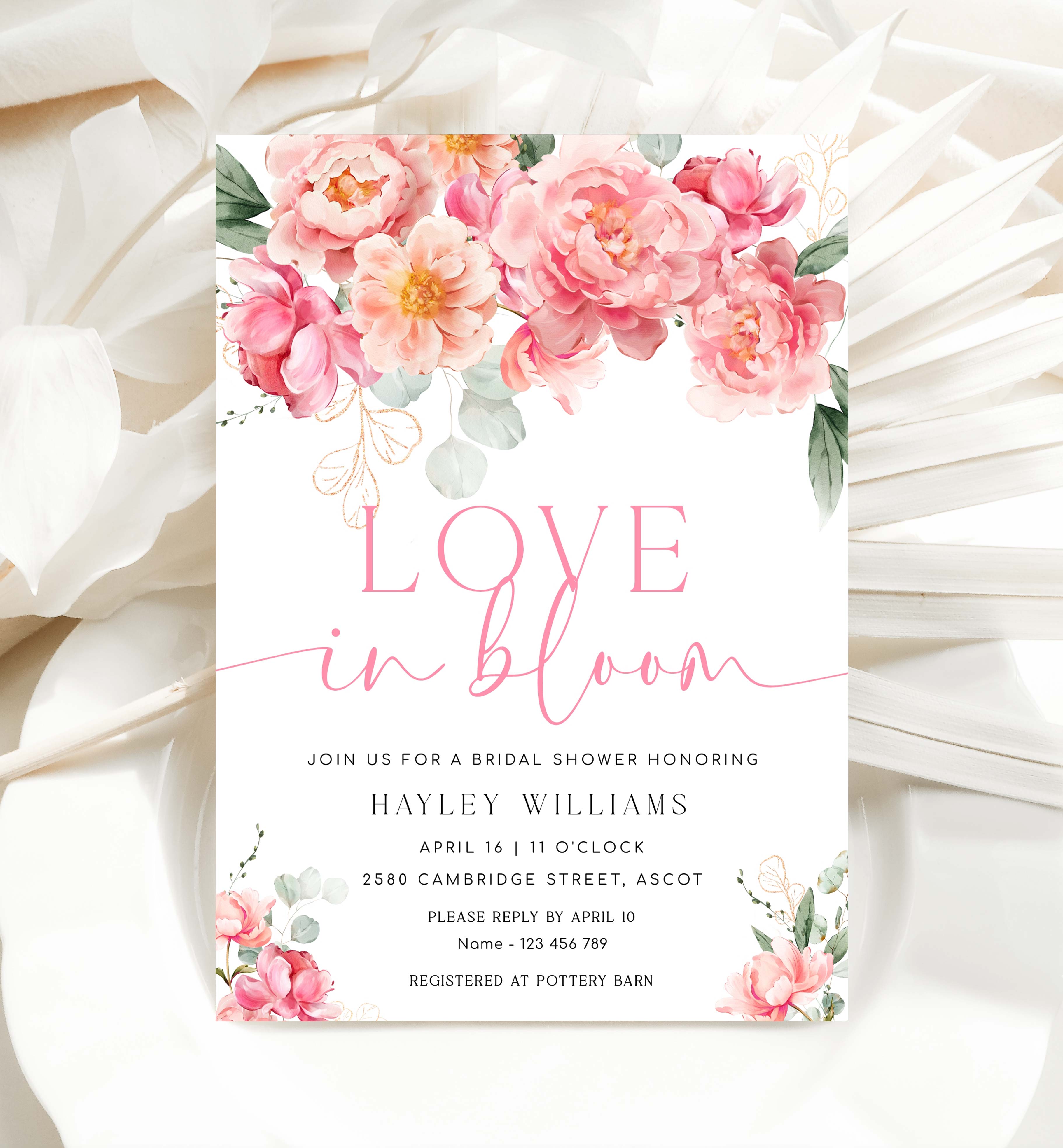 PIP-WHT-1-B3145 - PIPER - WHITE - BRIDAL SHOWER LOVE IN BLOOM INVITATION design preview