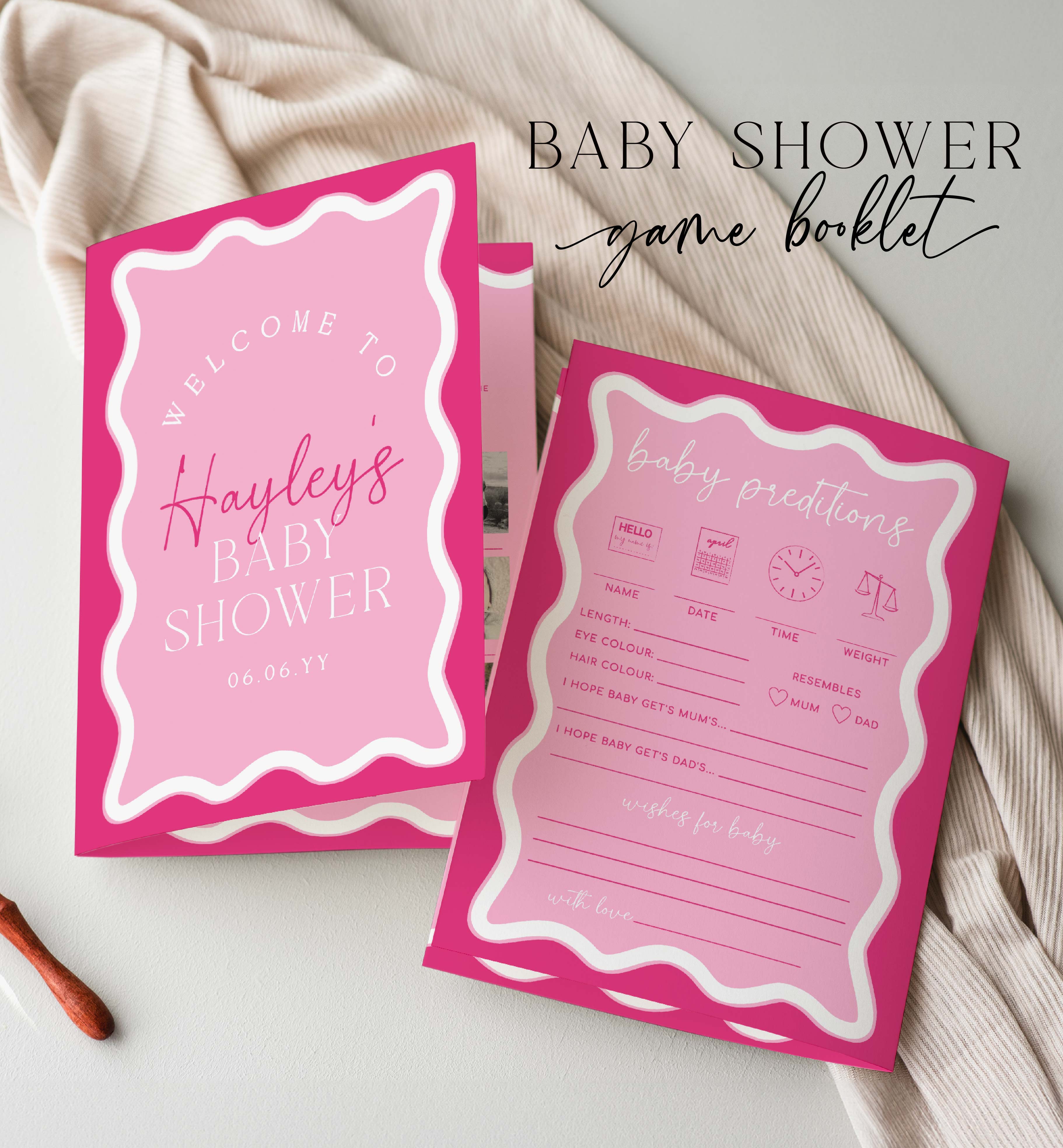WAV-HPK-10-B3108 - WAVE - HOT PINK - BABY SHOWER GAMES BOOKLET design preview
