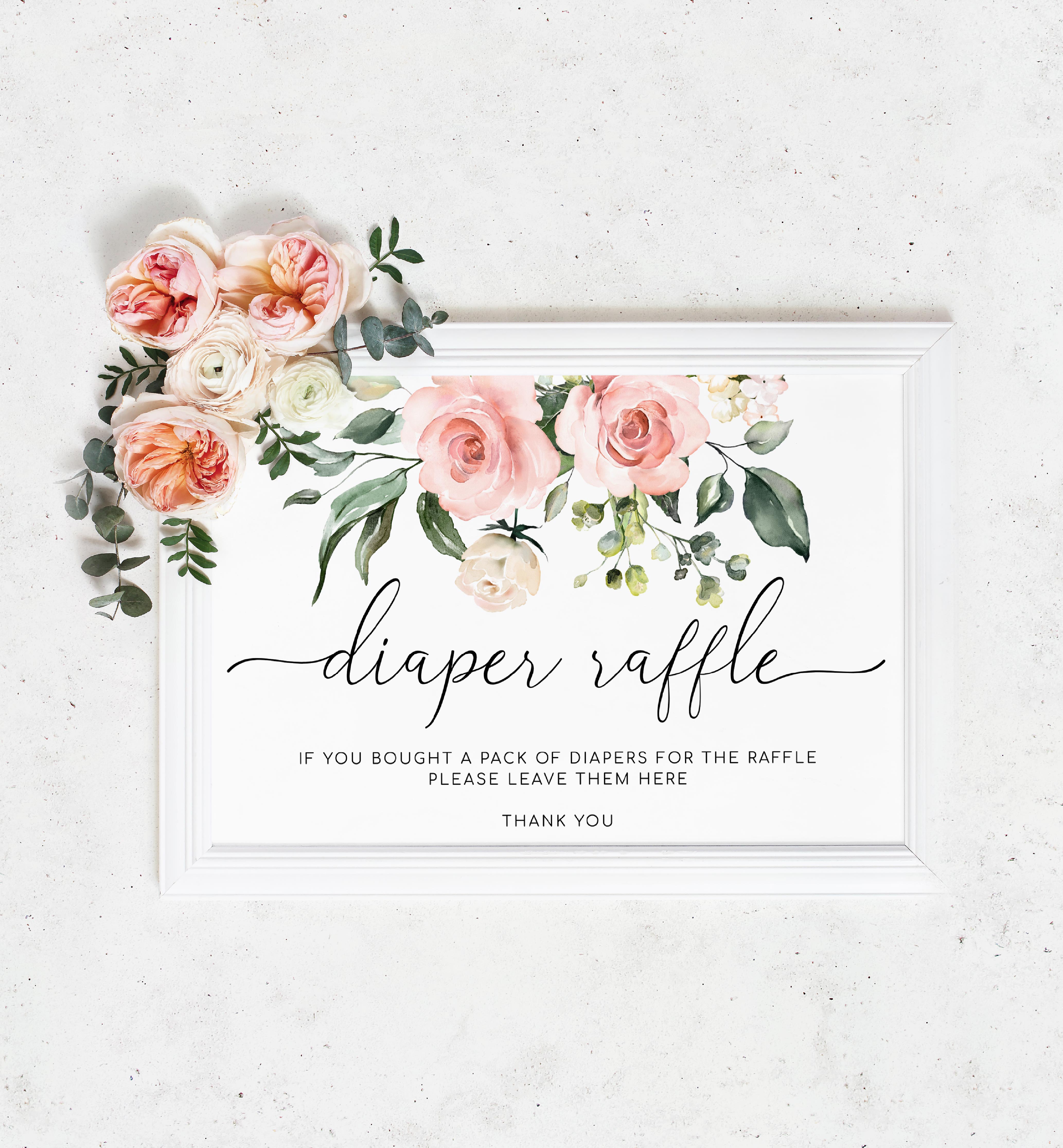 DAR-PNK-7-B208 - DARCY FLORAL - PINK - DIAPER RAFFLE SIGN AND TICKET BUNDLE design preview