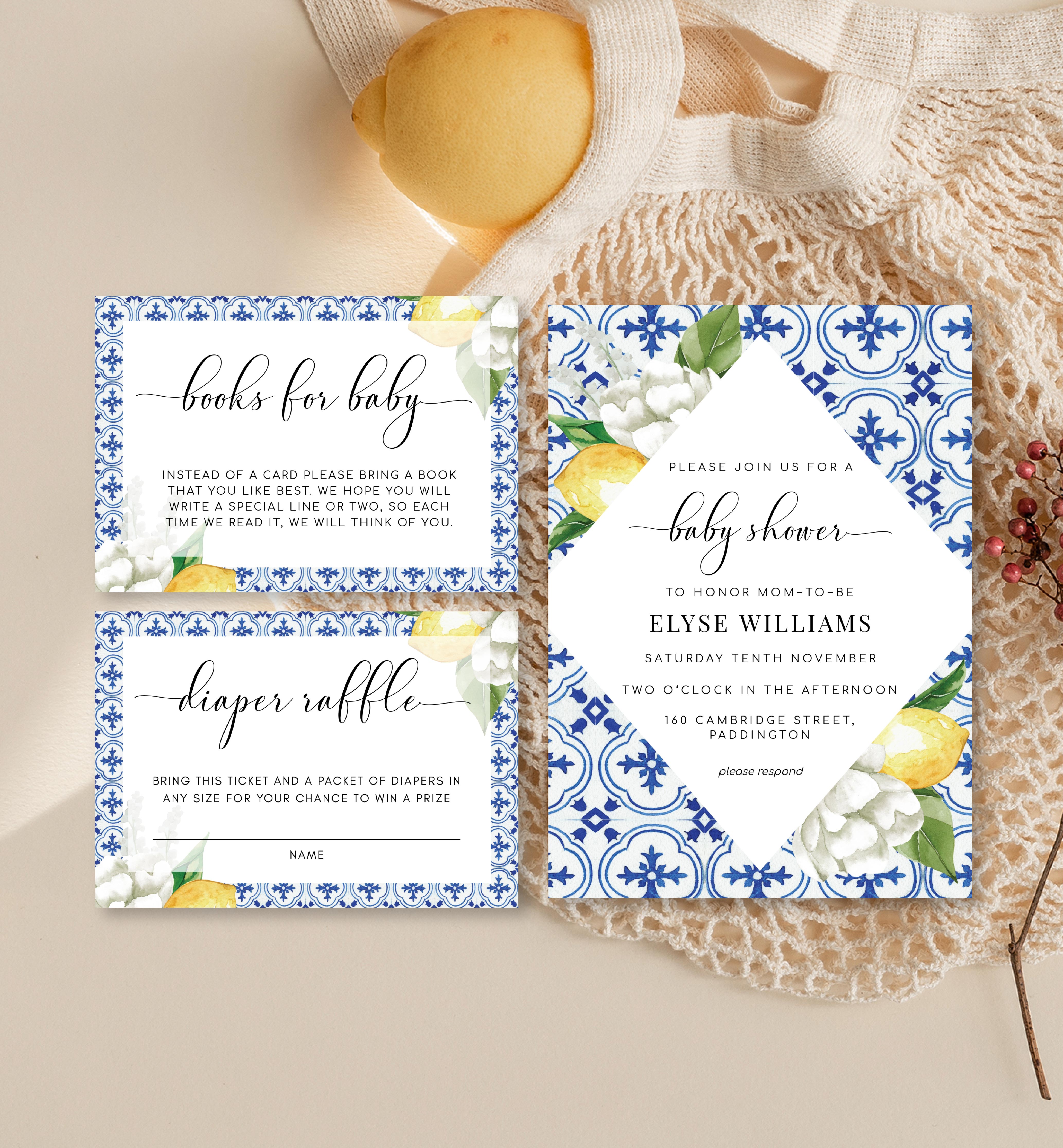 MED-BLU-1-B1318 - THE MED - LEMONS - BABY SHOWER INVITATION SUITE design preview