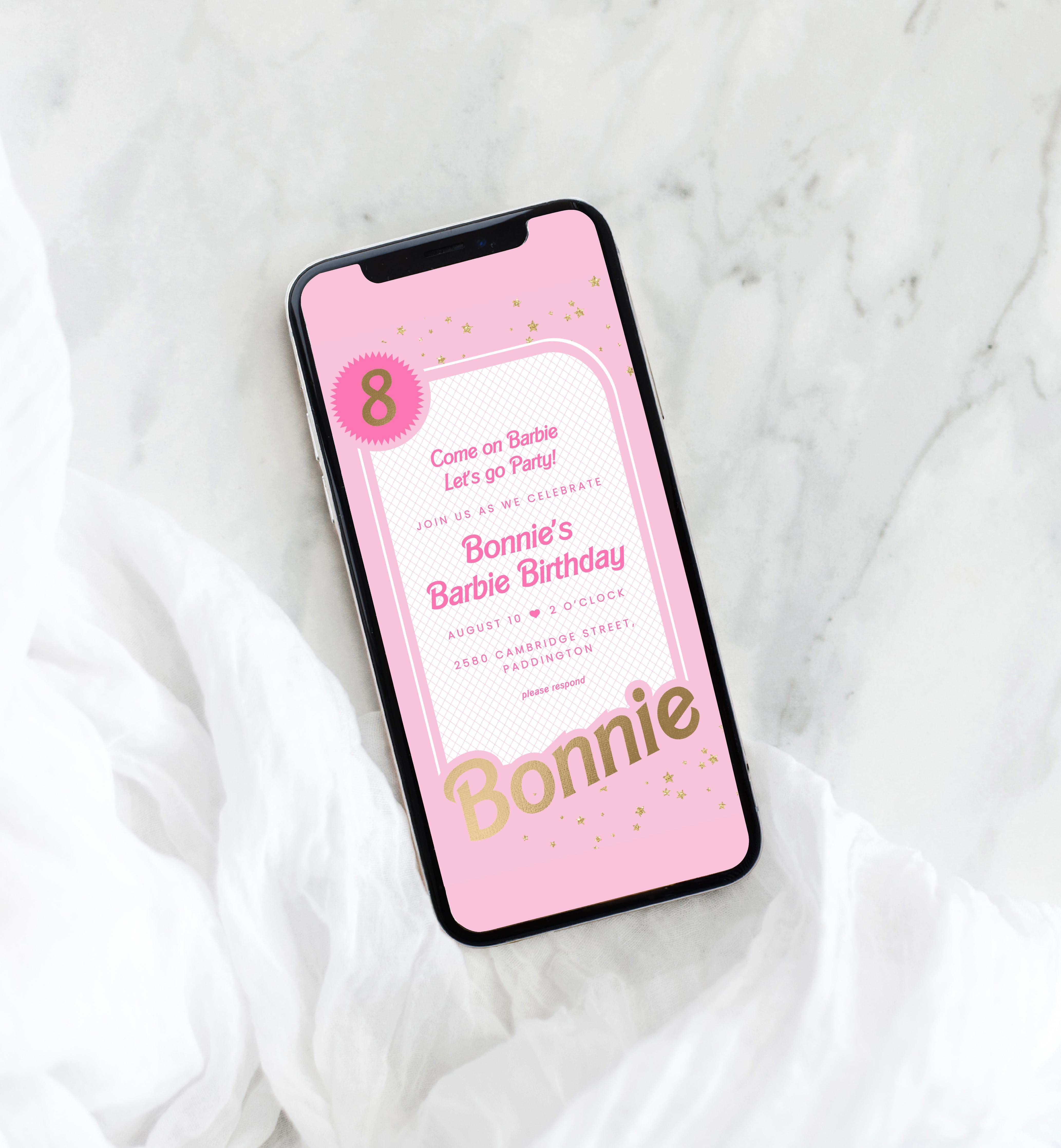 BAR-PNK-16-B1489 - BARBIE PARTY - PINK GOLD - BIRTHDAY SMARTPHONE INVITATION design preview