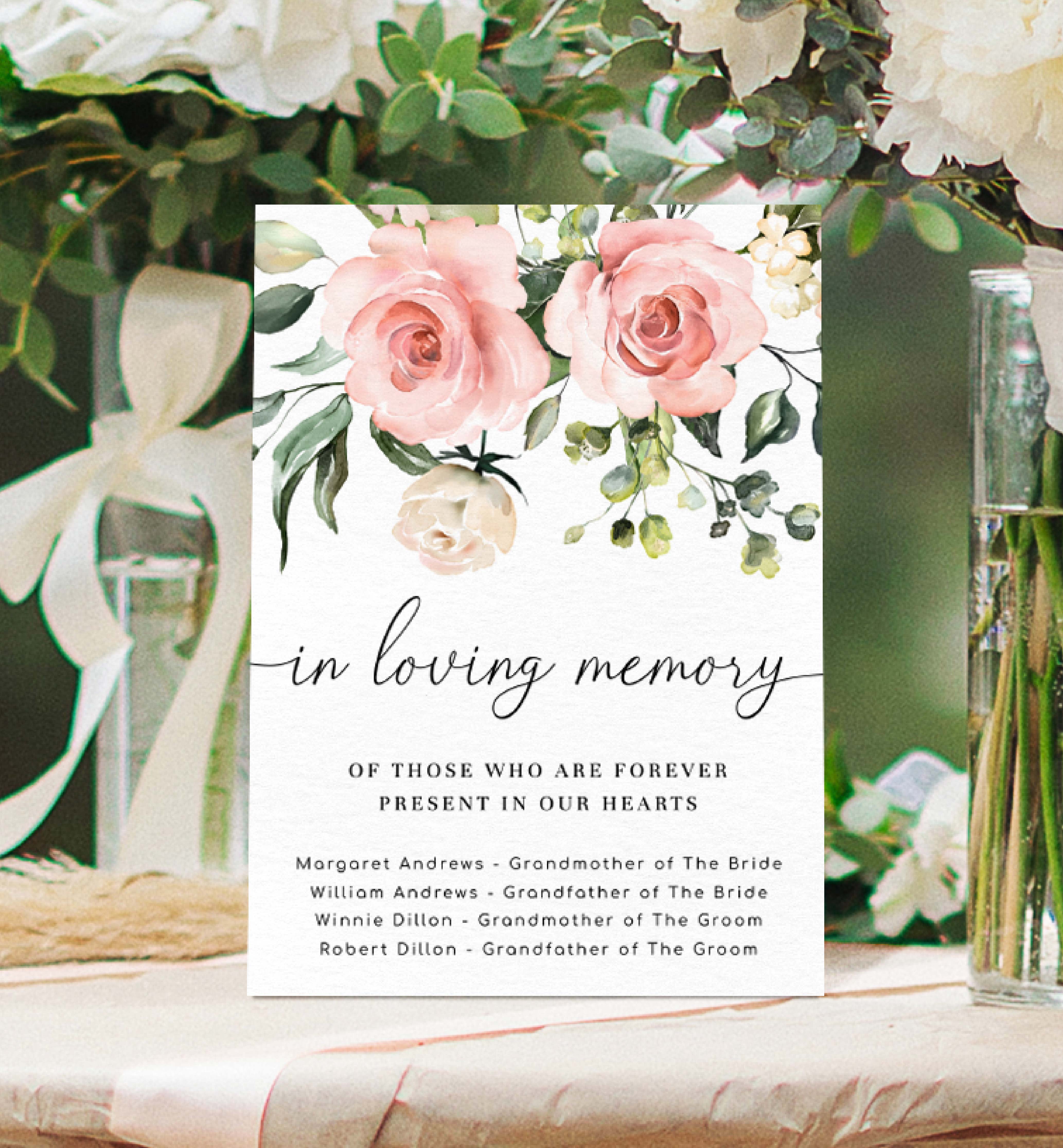 DAR-PNK-7-B605 - DARCY FLORAL - PINK - IN LOVING MEMORY SIGN design preview