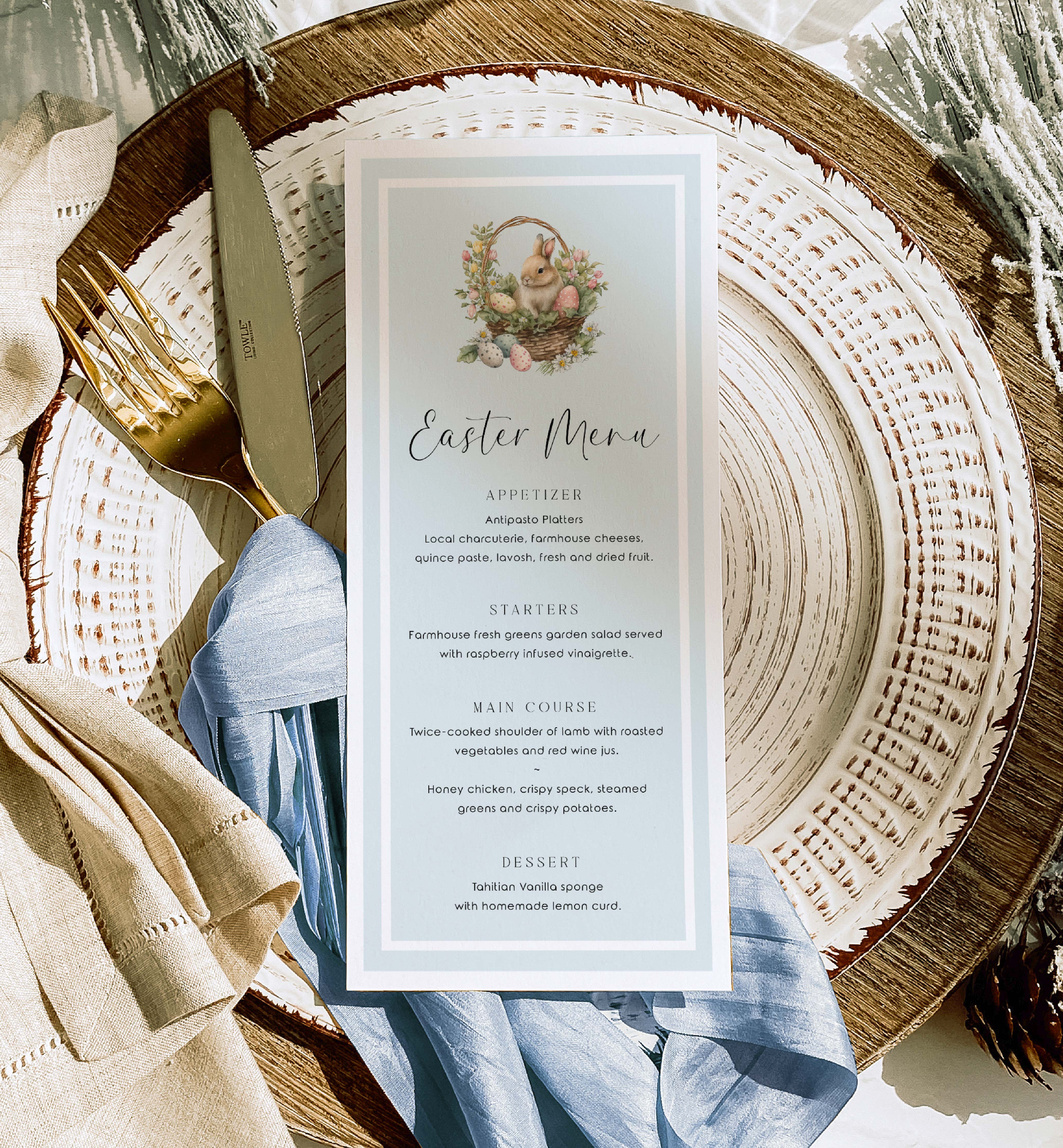 EAS-EGB-12-B3080 - EASTER - EGG BLUE - EASTER BUNNY MENU design preview