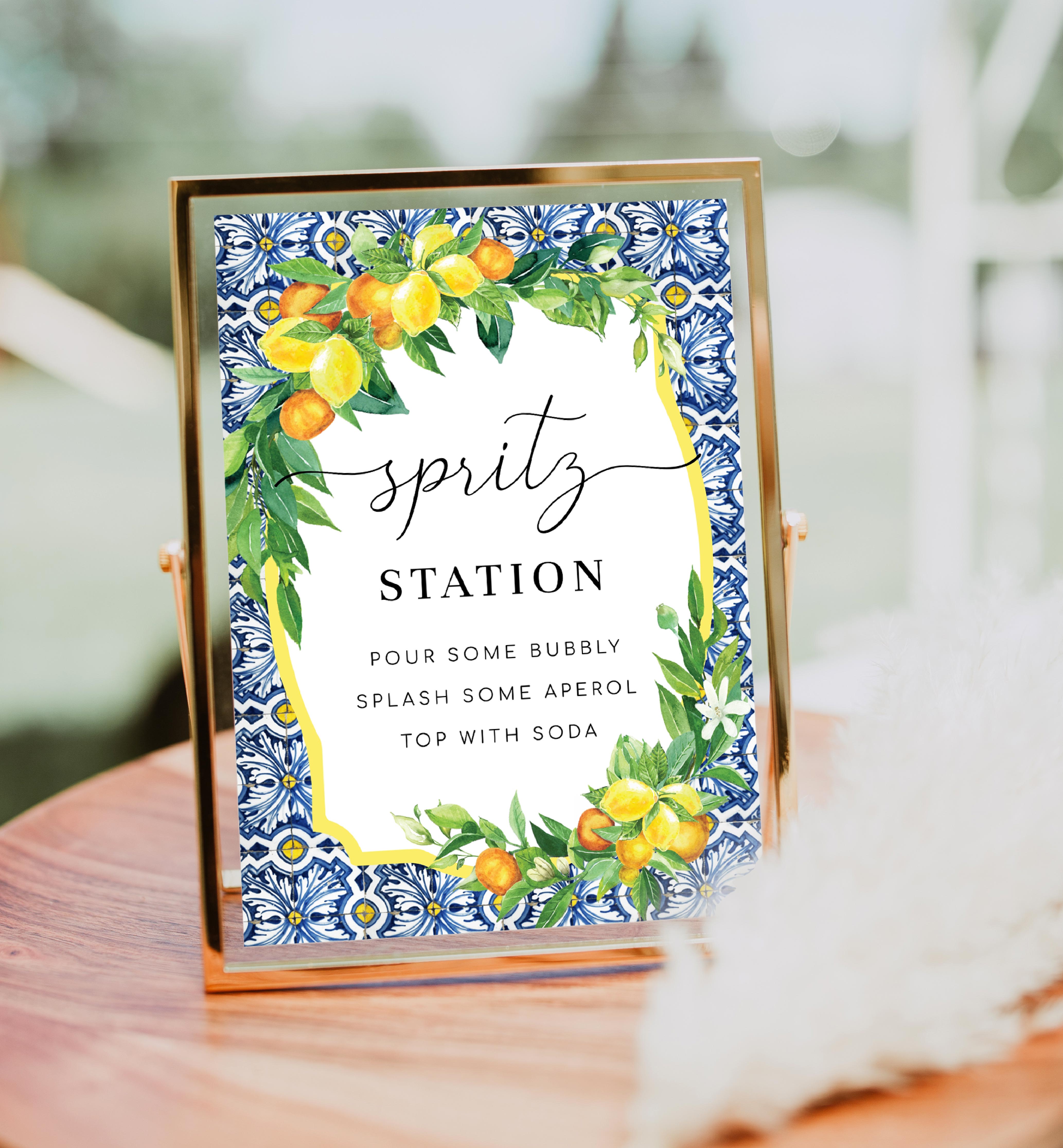 POS-BOL-7-B2176 - POSITANO BLUE TILE - ORANGE LEMON - SPRITZ STATION SIGN design preview