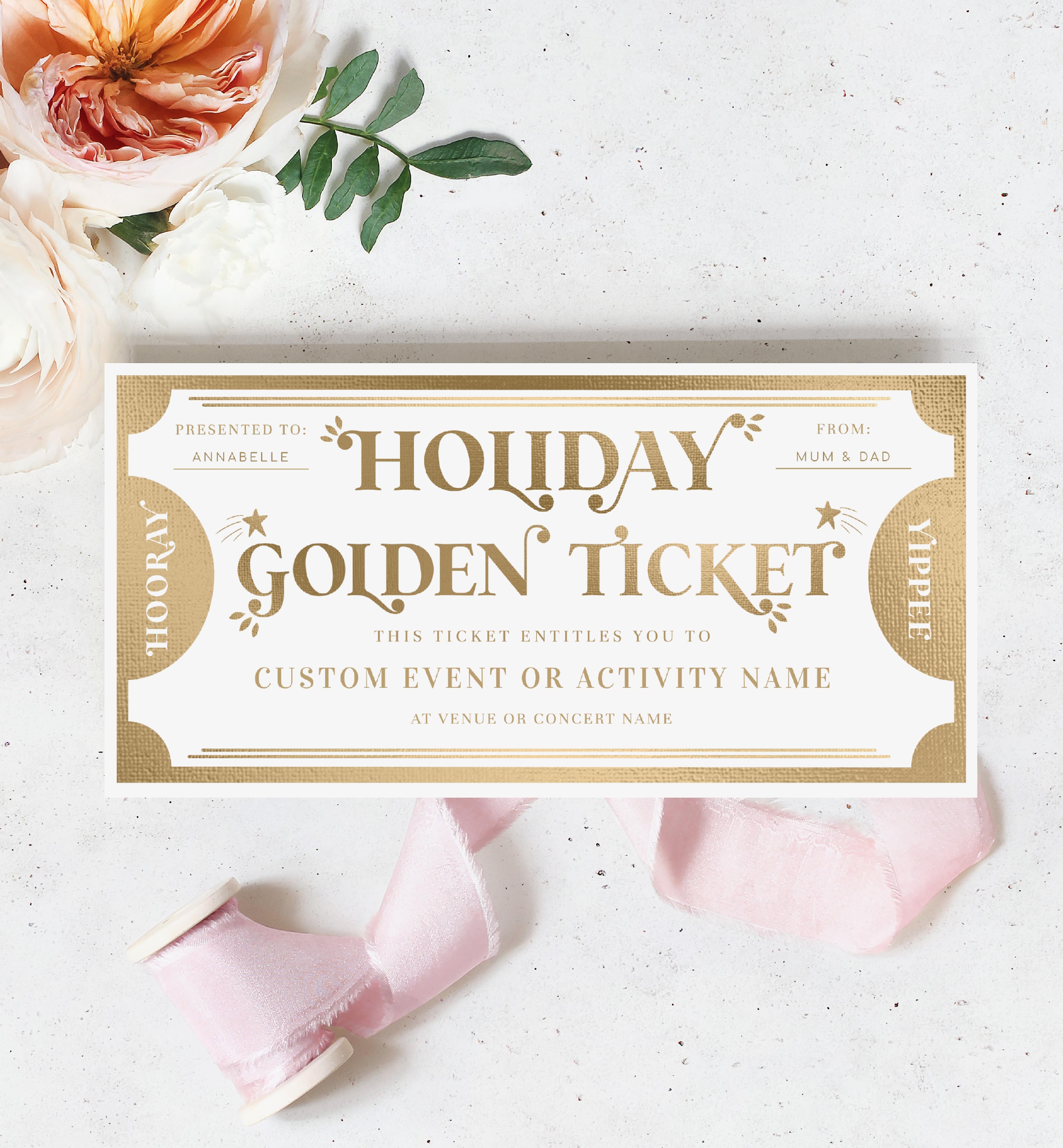 MAR-WHG-14-B2428 - MARGO - WHITE GOLD - HOLIDAY GOLDEN TICKET CERTIFICATE design preview