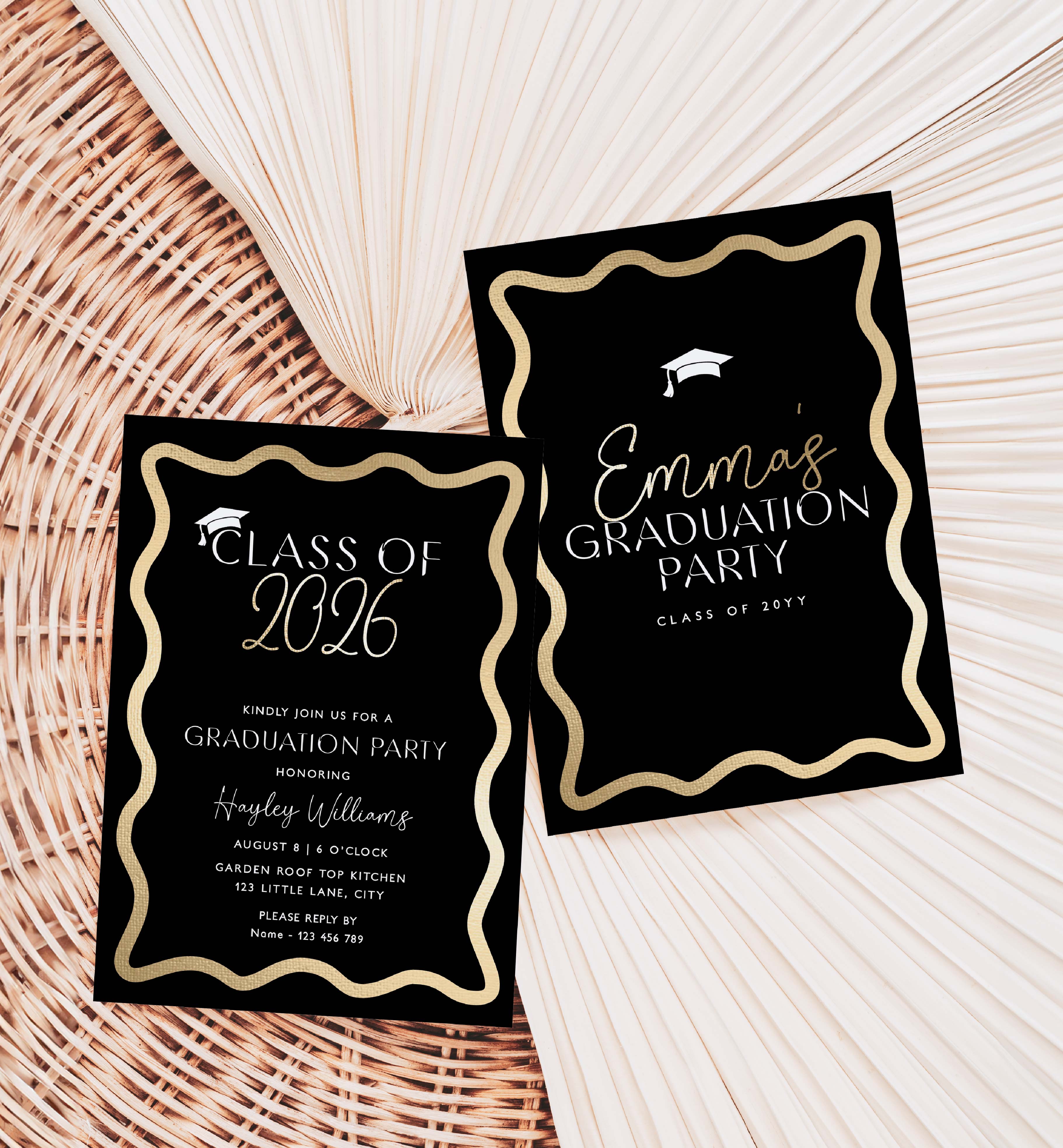 WAV-BLG-1-B3206 - WAVE - BLACK GOLD - CLASS OF GRADUATION INVITATION design preview