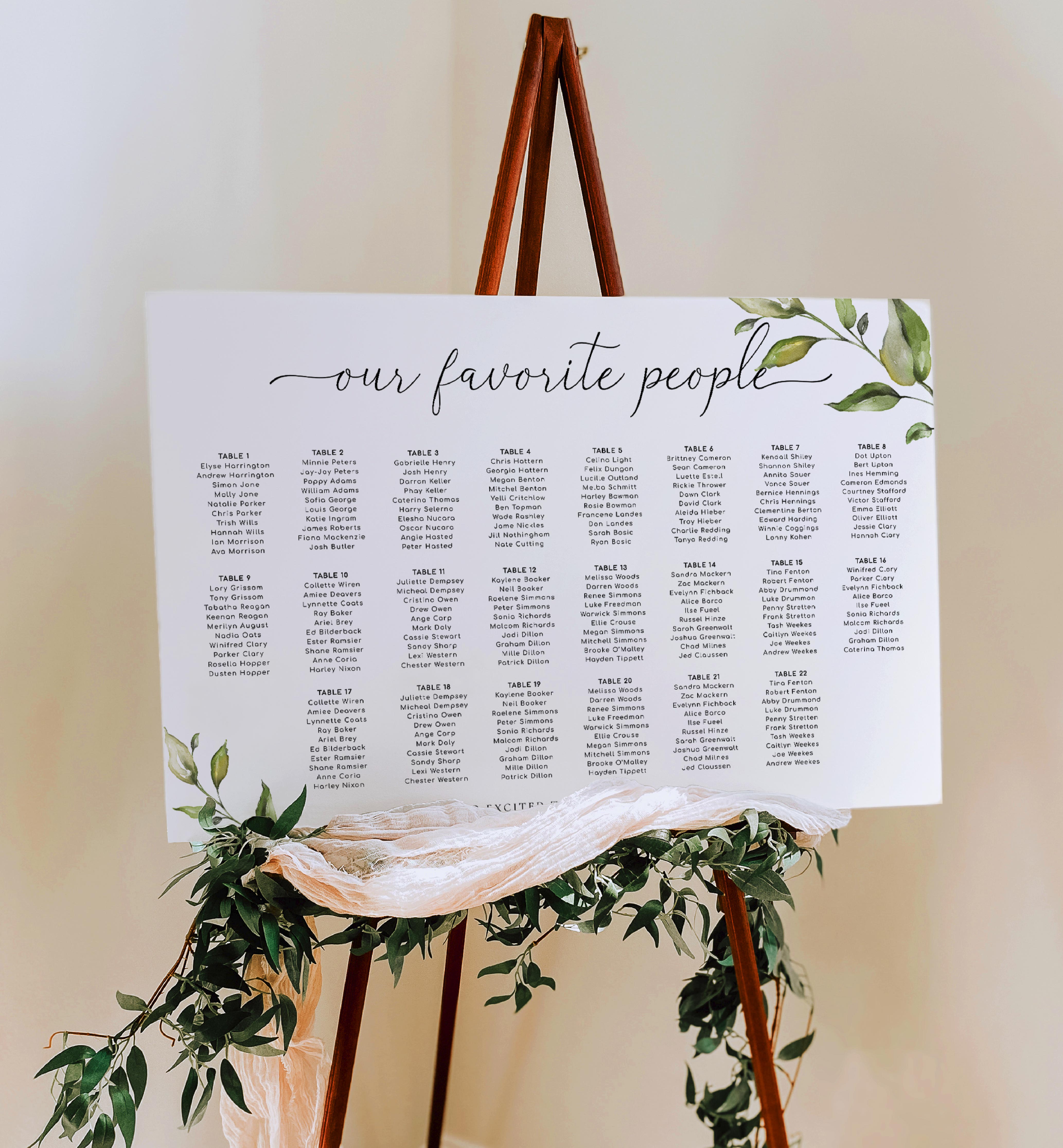 DAR-GRE-4-B2493 - DARCY - GREENERY - SEATING CHART - FAVOURITE PEOPLE design preview