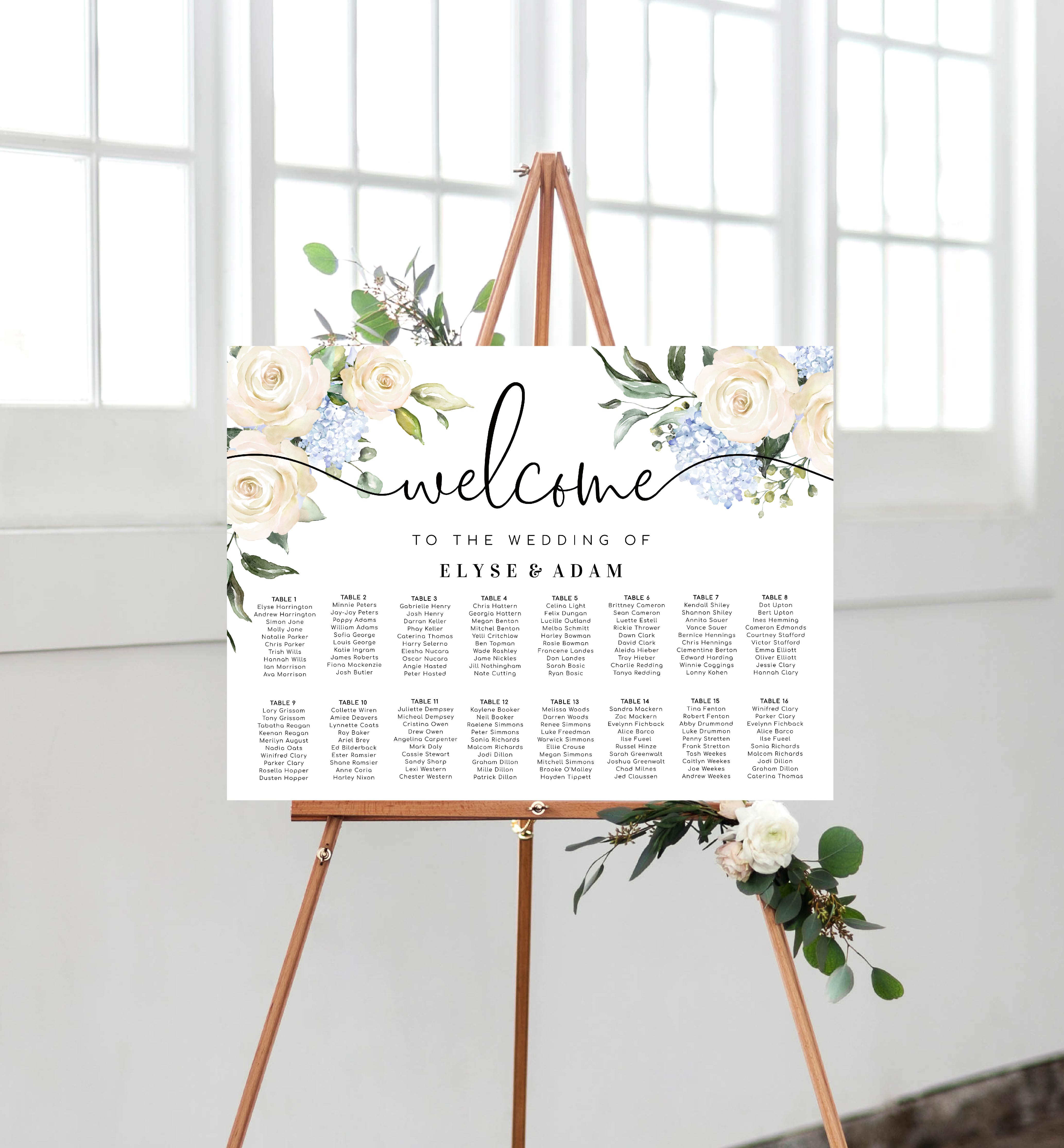 DAR-WHT-4-B007 - DARCY FLORAL WHITE - SEATING CHART design preview
