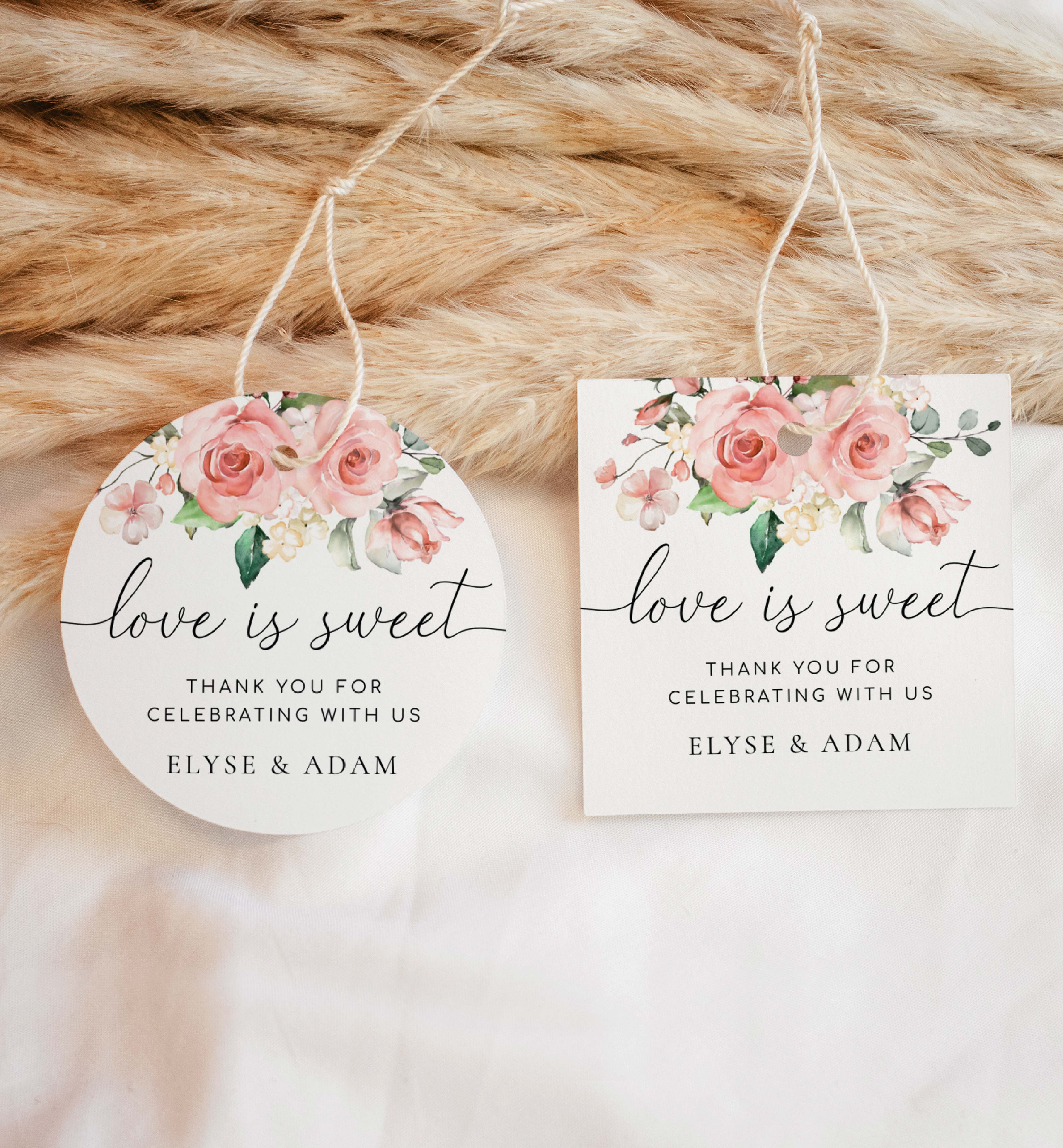 DAR-PNK-6-B986 - DARCY FLORAL - PINK - LOVE IS SWEET FAVOUR TAGS design preview