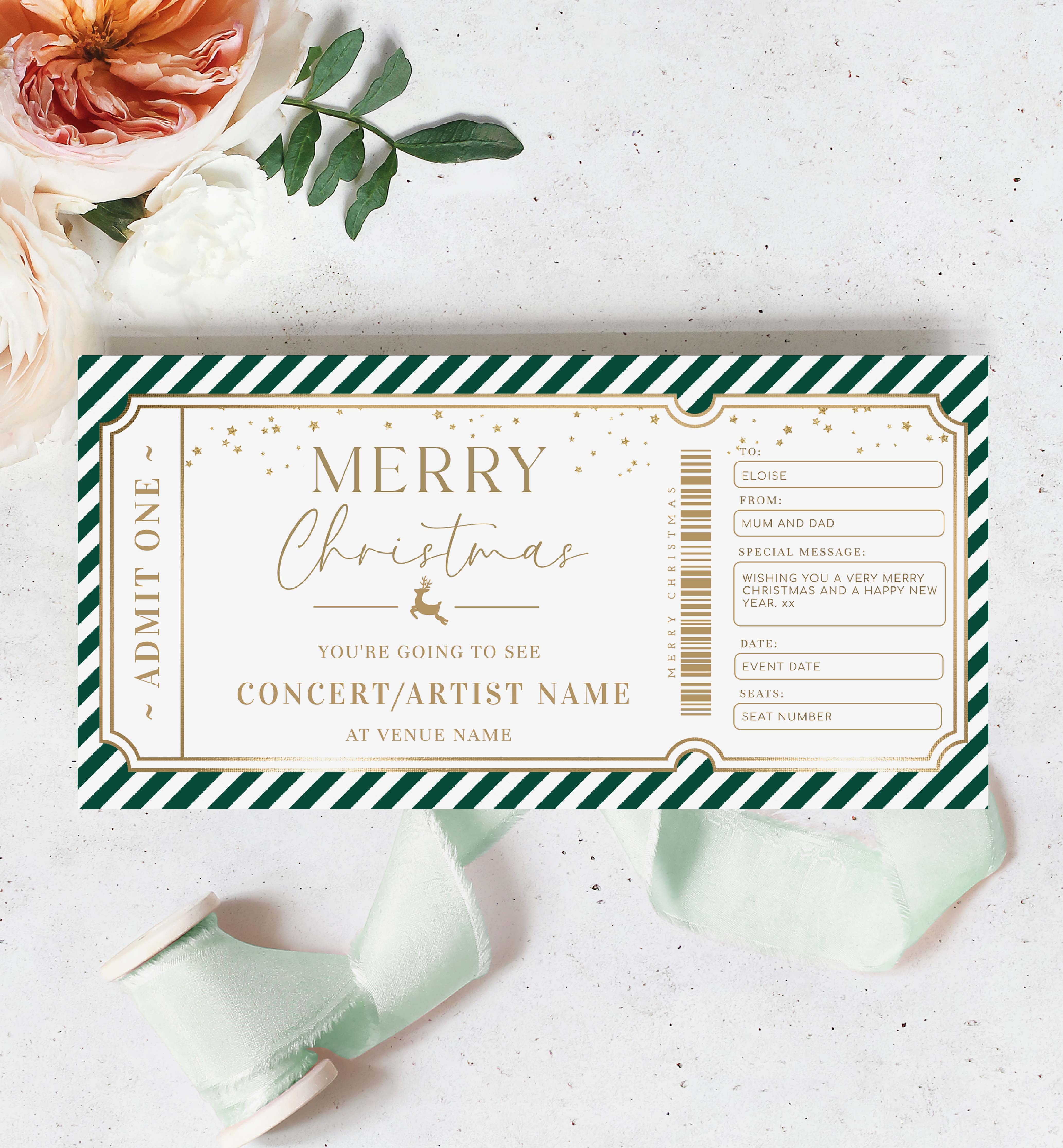STR-GRW-14-B3012 - STRIPE - GREEN WHITE - CHRISTMAS CONCERT GIFT CERTIFICATE design preview