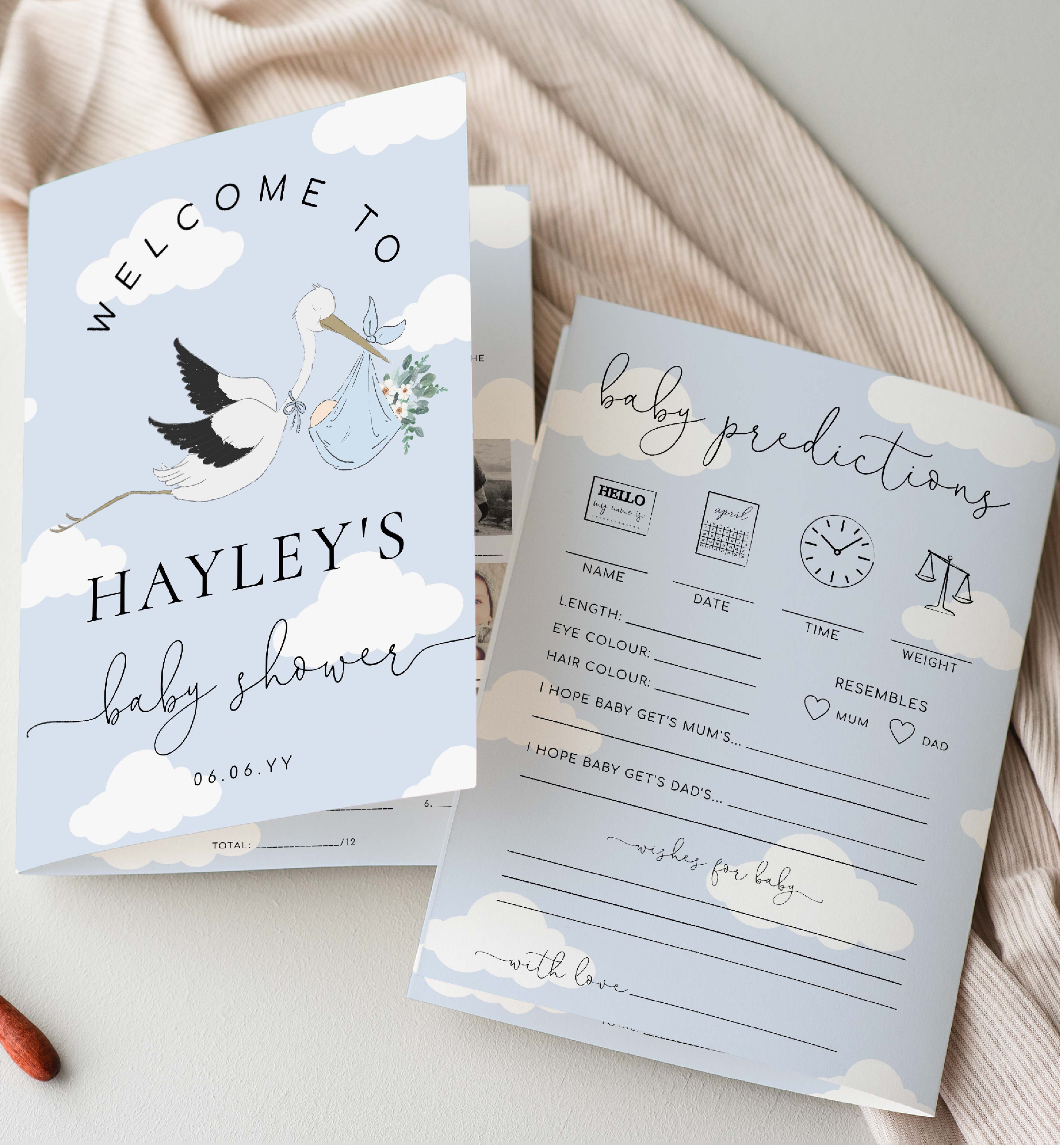 STO-BLU-10-B3121 - STORK - BLUE - BABY SHOWER GAME BOOKLET design preview