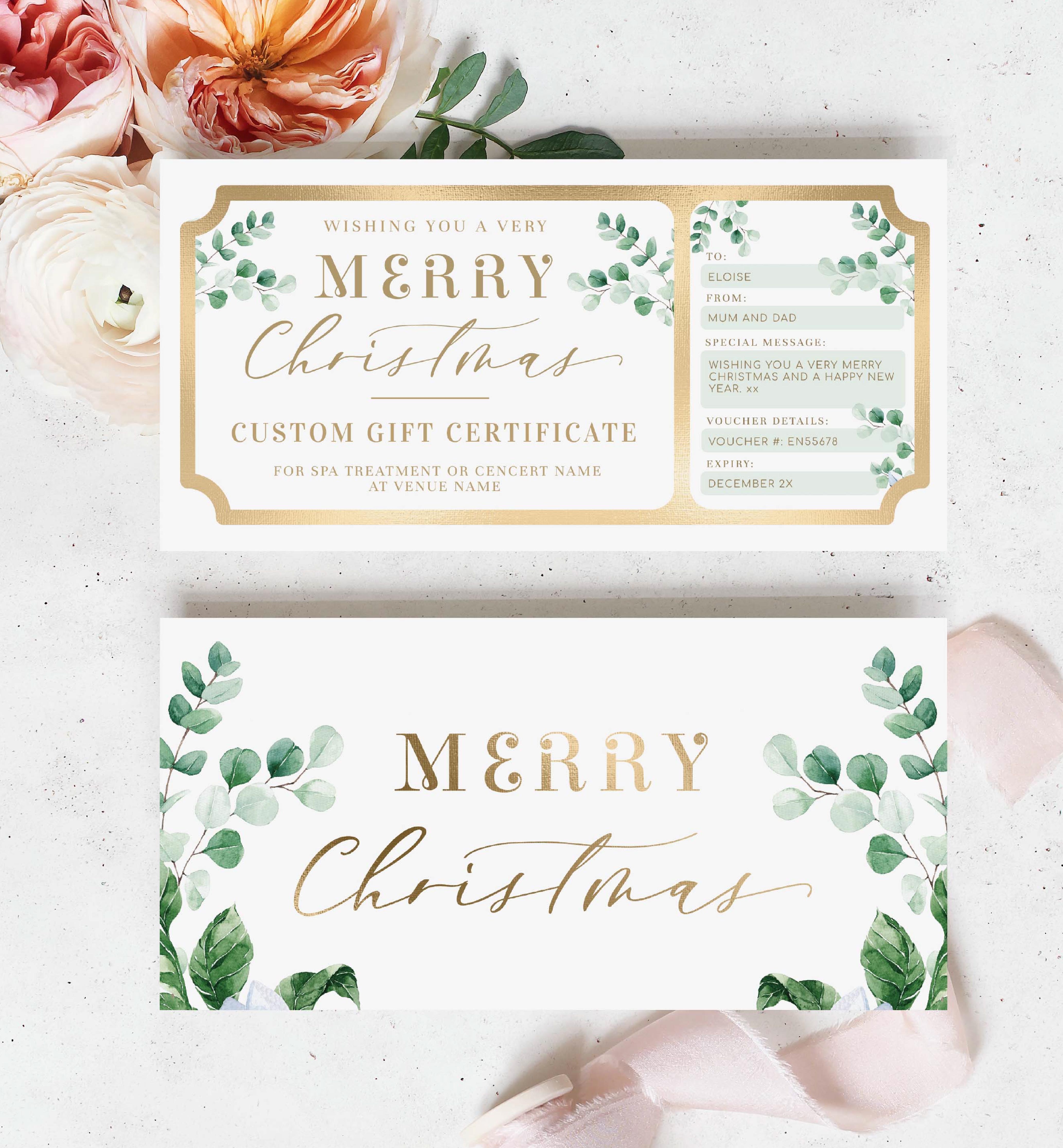 FER-GRE-14-B1778 - FERRAS BLOSSOM - GREENERY - MERRY CHRISTMAS GIFT CERTIFICATE design preview