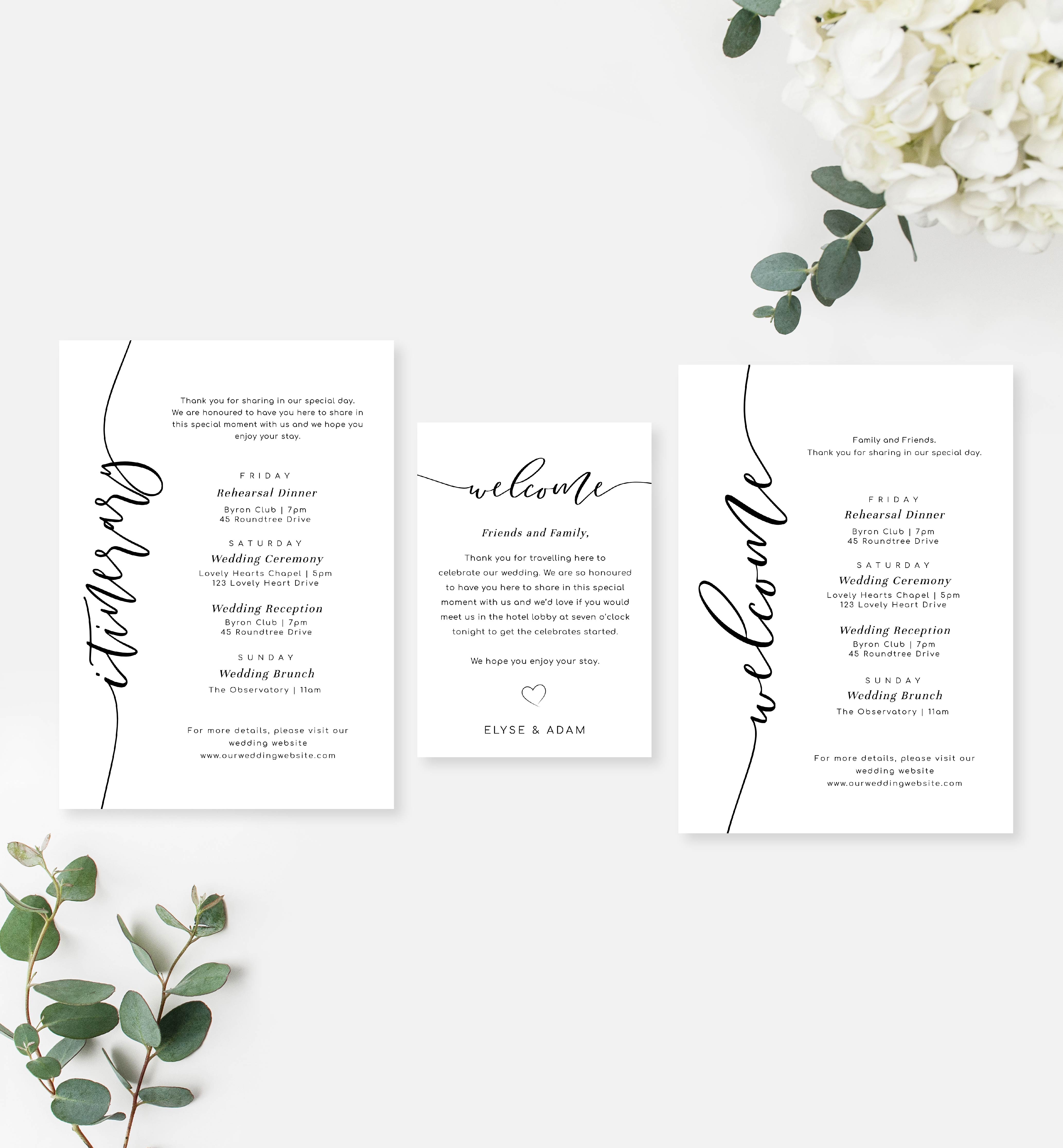 LUC-WHT-2-B787 - LUCAS SCRIPT - WHITE - ITINERARY, WELCOME CARD AND TAG BUNDLE design preview