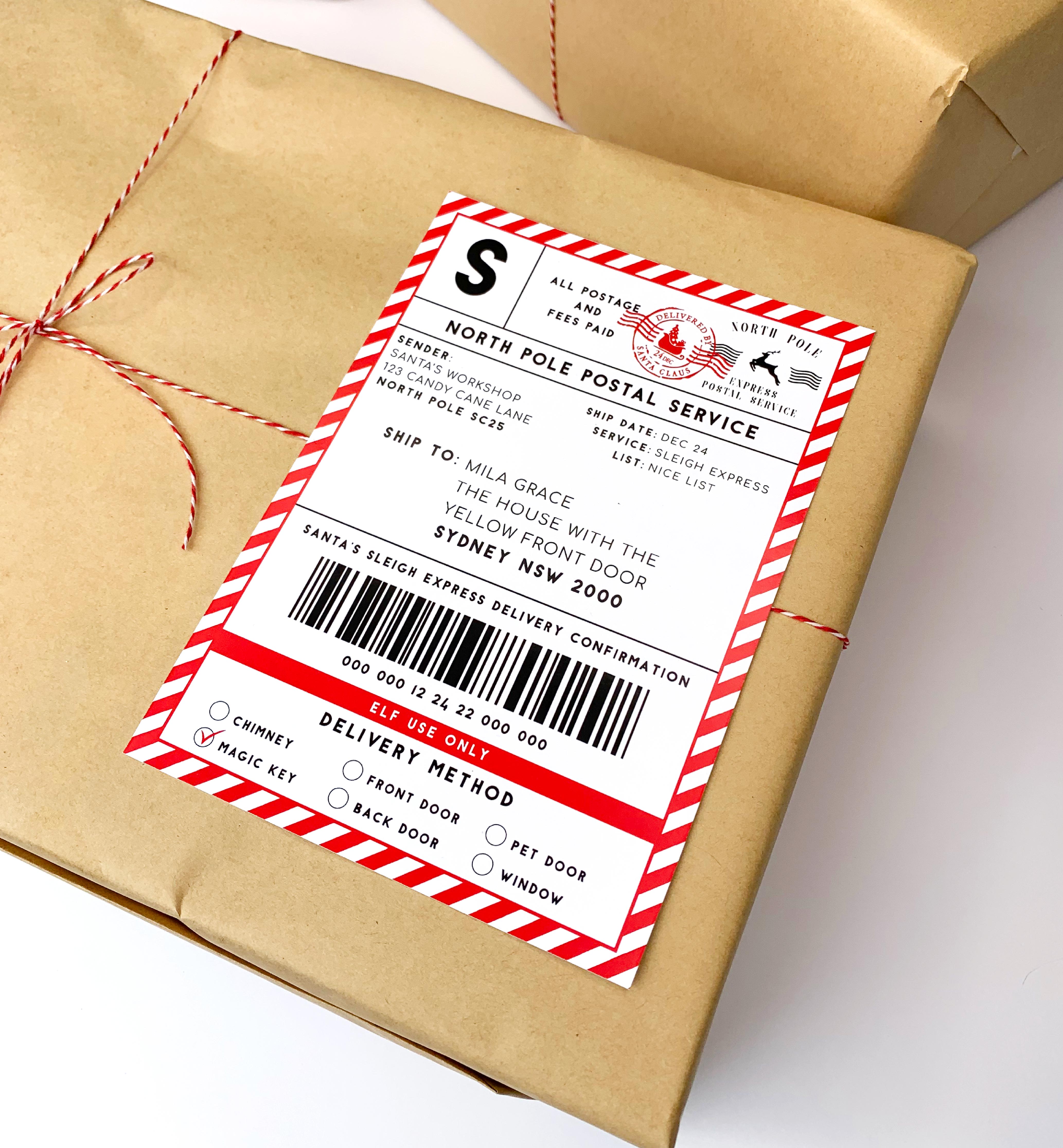 SAW-RDW-6-B2329 - SANTAS WORKSHOP - RED WHITE - SHIPPING LABEL design preview