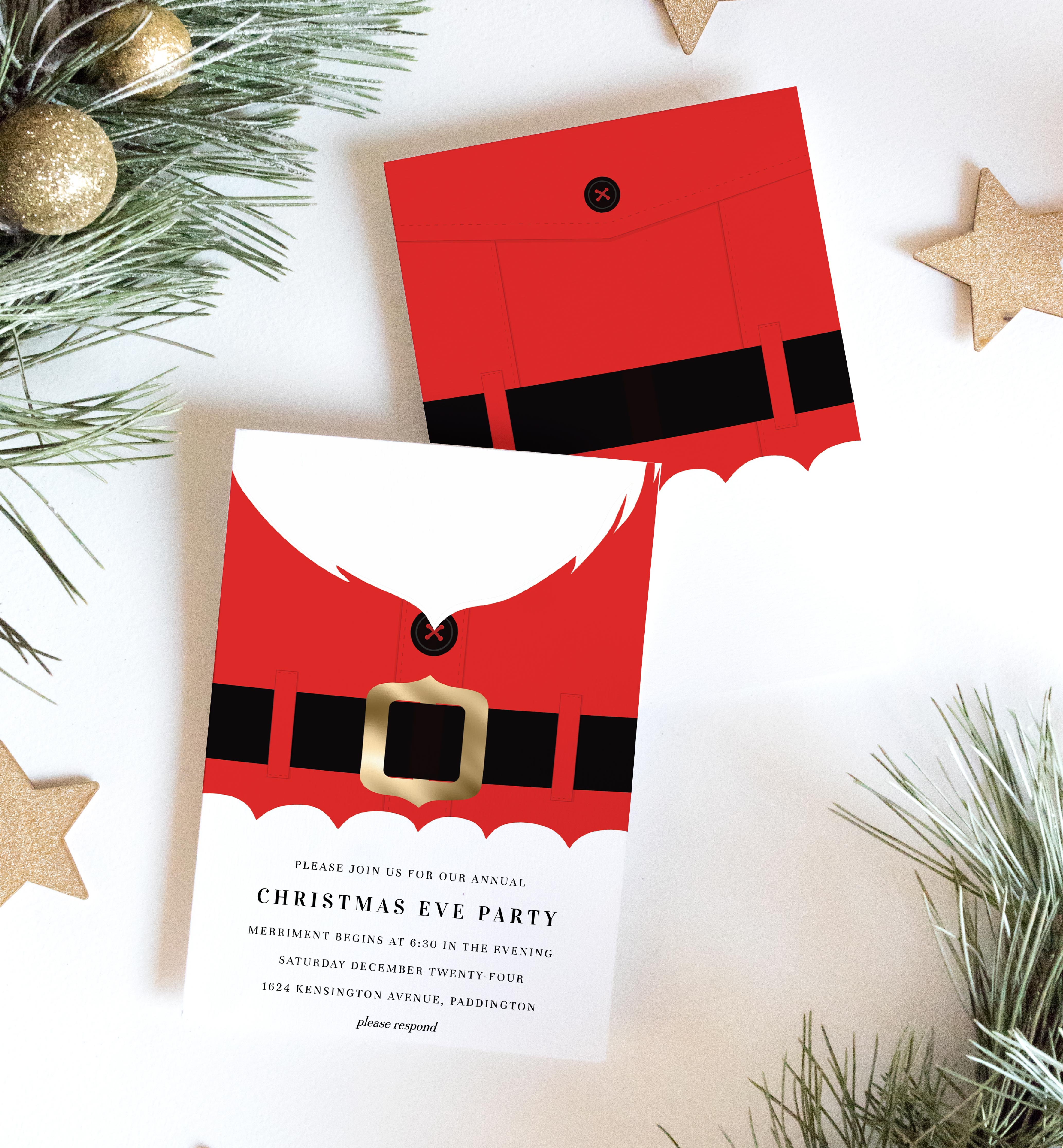 SAN-RED-1-B1265 - SANTA - RED - CHRISTMAS PARTY INVITATION design preview