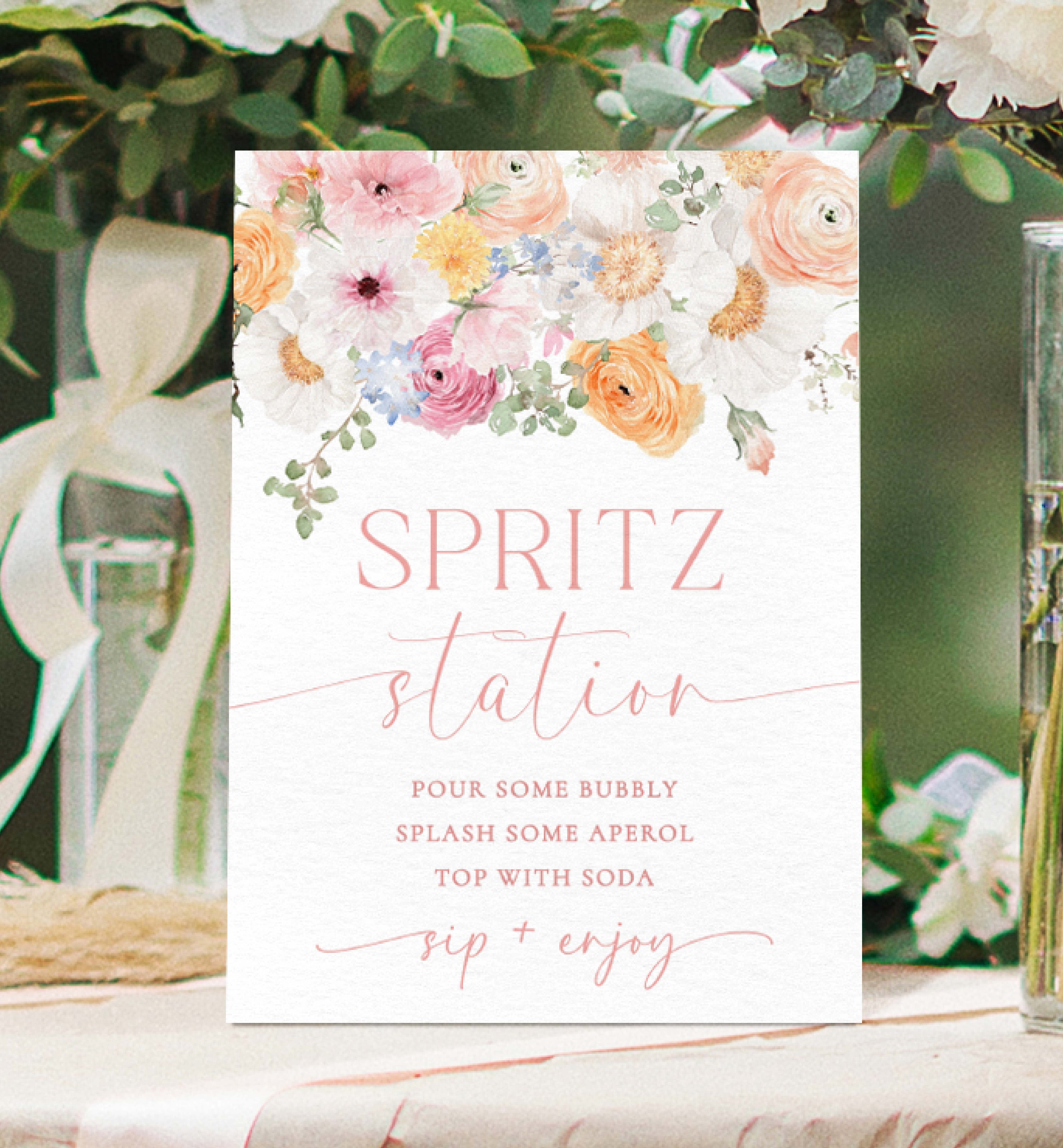 MIL-WHT-7-B2943 - MILLIE FLORAL - WHITE - SPRITZ STATION SIGN design preview