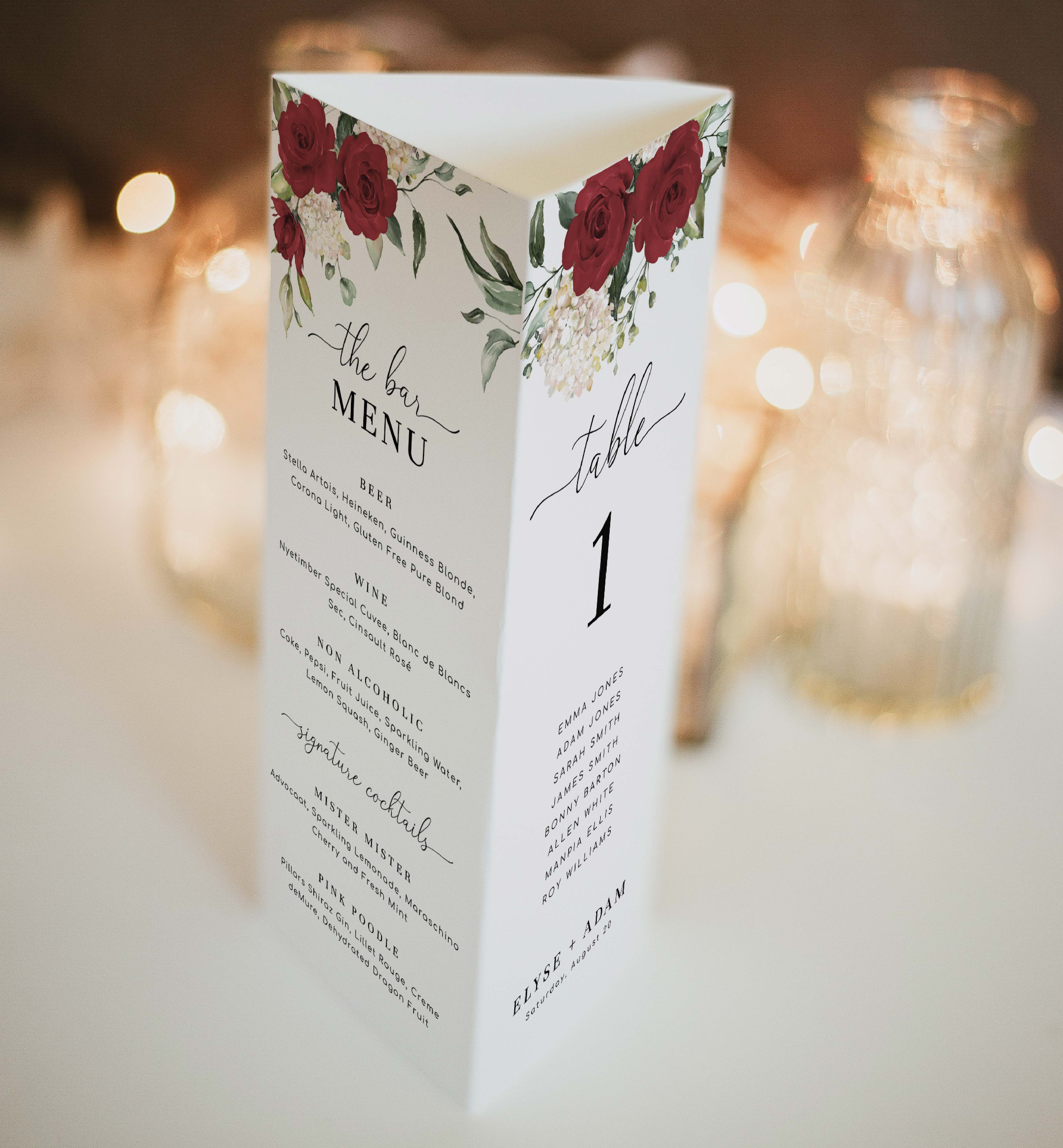 DAR-RED-12-B2710 - DARCY FLORAL - RED - TRI-FOLD MENU TABLE NUMBER design preview