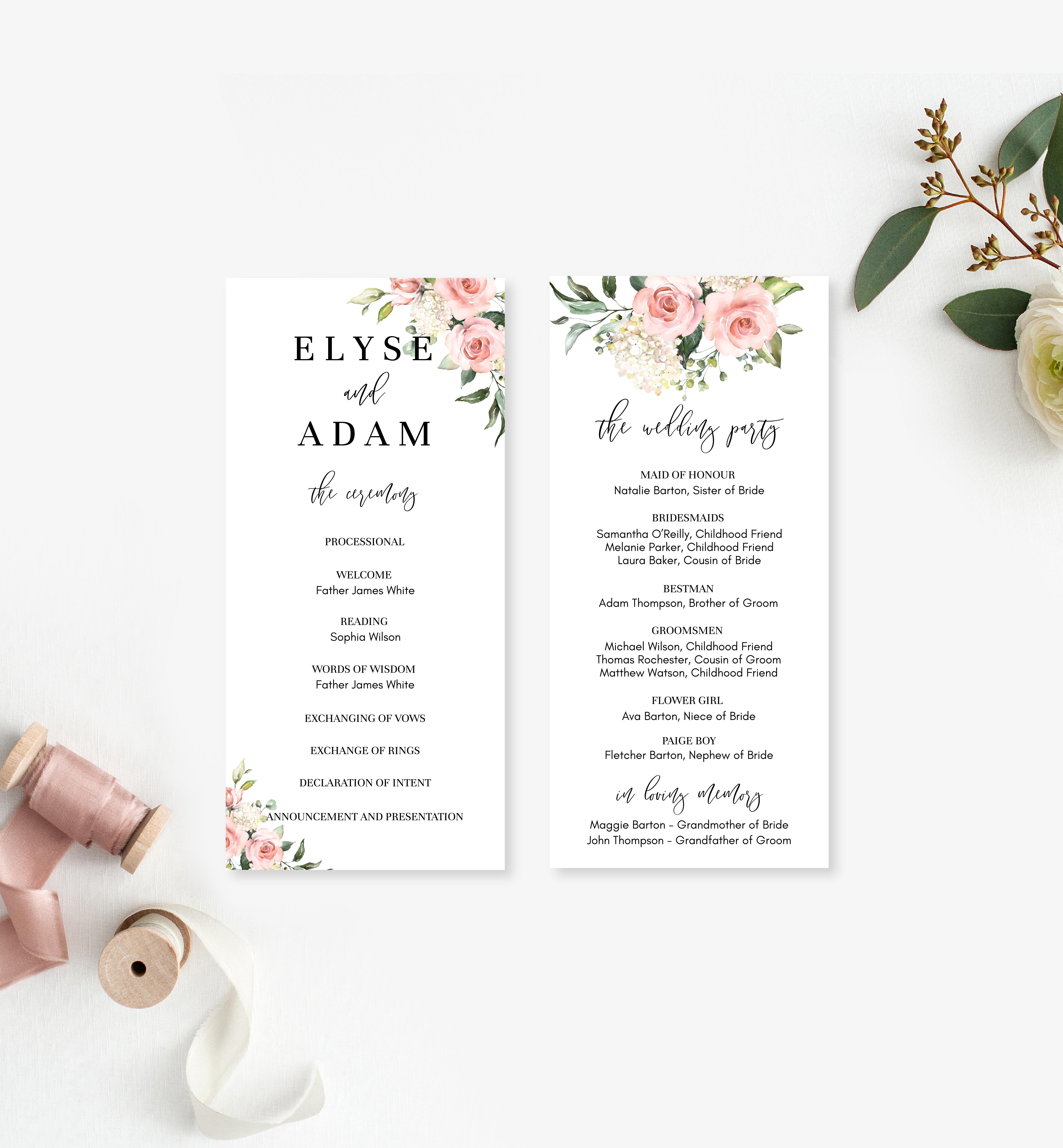 DAR-PNK-11-B142 - DARCY FLORAL PINK - LONG WEDDING PROGRAM design preview