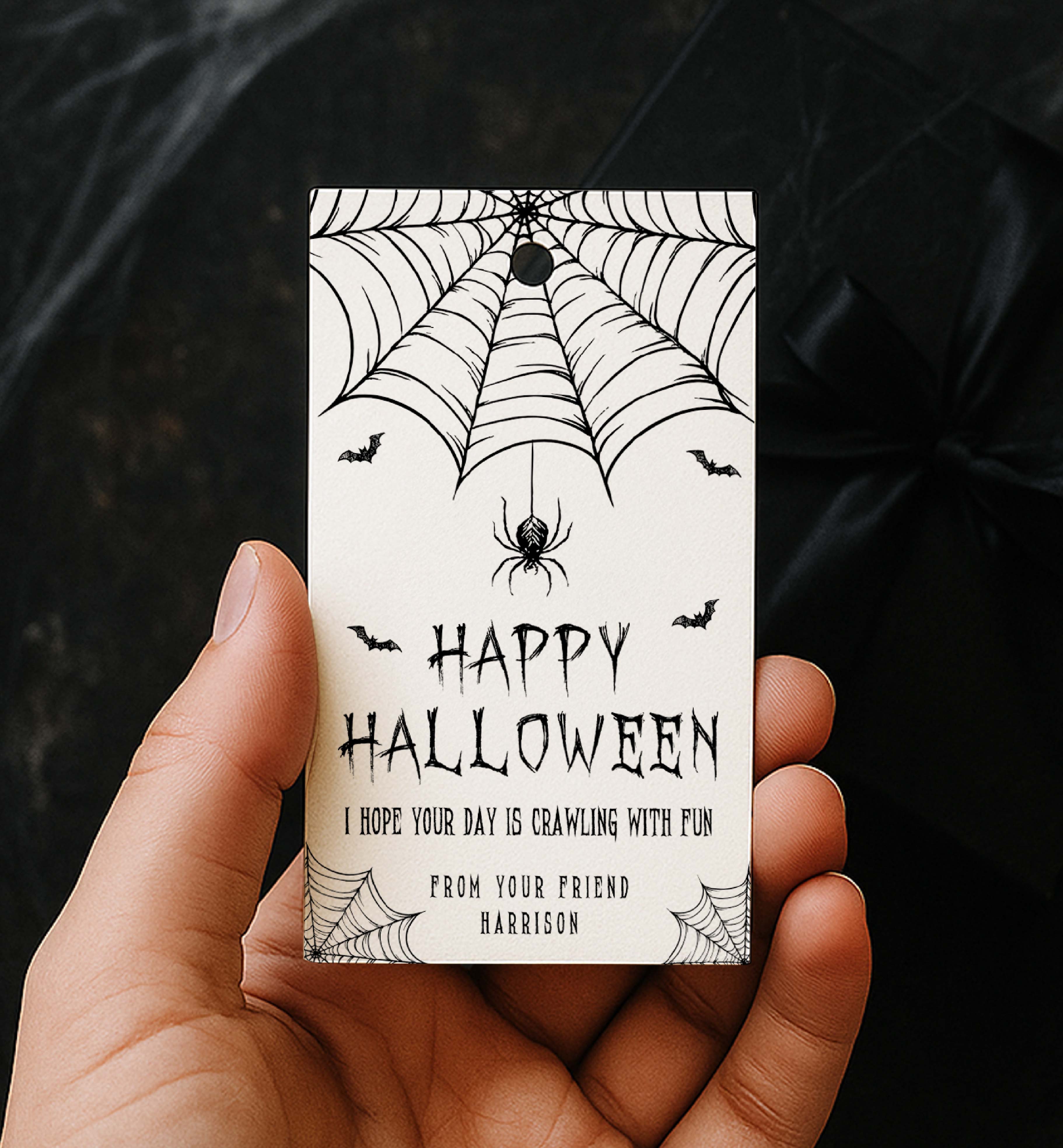 HAL-WHT-6-B3669 - HALLOWEEN - WHITE - SPIDER WEB TAG design preview