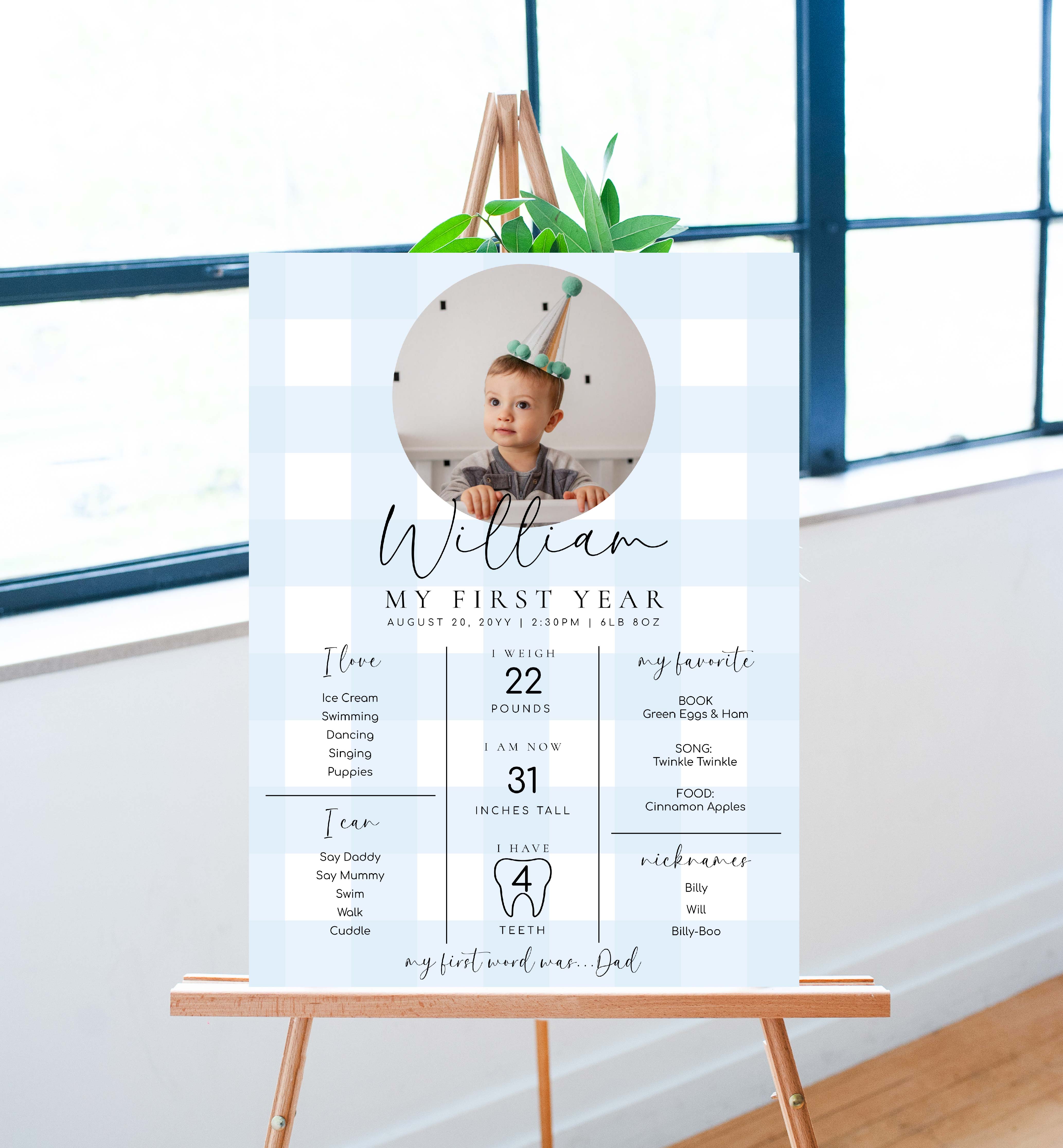 GIN-BLU-7-B1590 - GINGHAM - BLUE - MILESTONE SIGN design preview