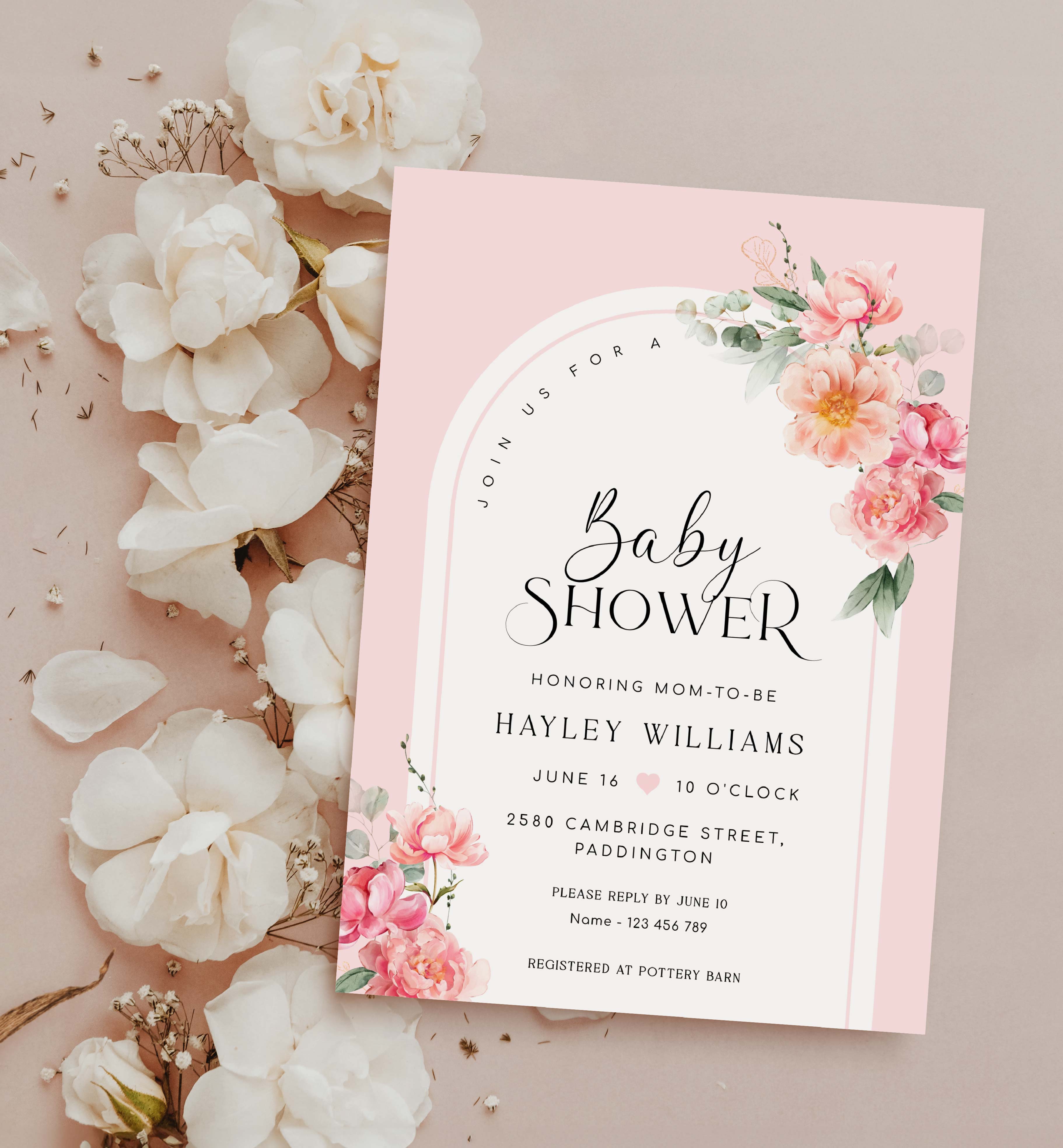 PIP-PNK-1-B3147 - PIPER - PINK - BABY SHOWER ARCH INVITATION design preview