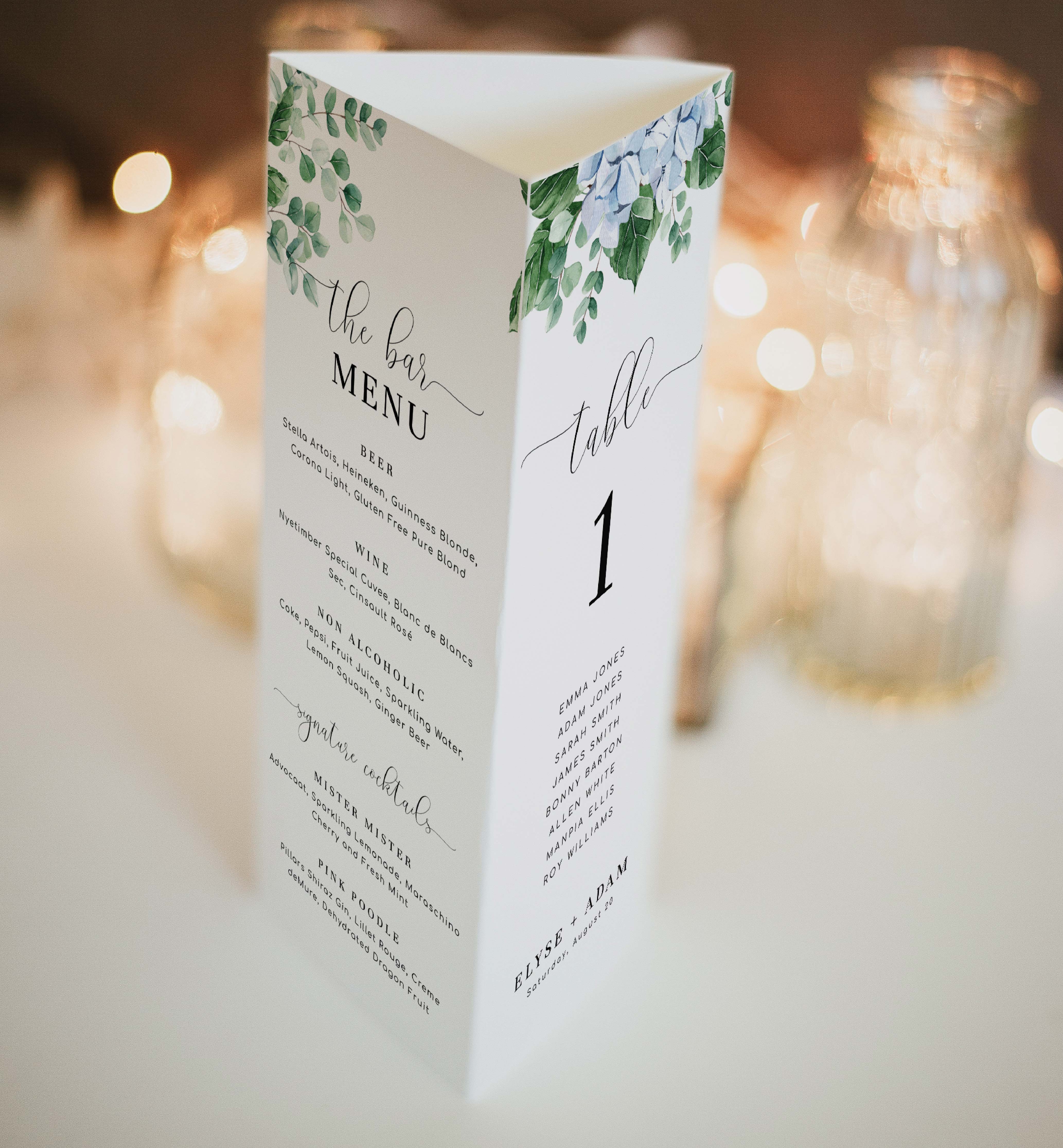FER-BLU-12-B2766 - FERRAS BLOSSOM - BLUE - TRI-FOLD MENU TABLE NUMBER design preview