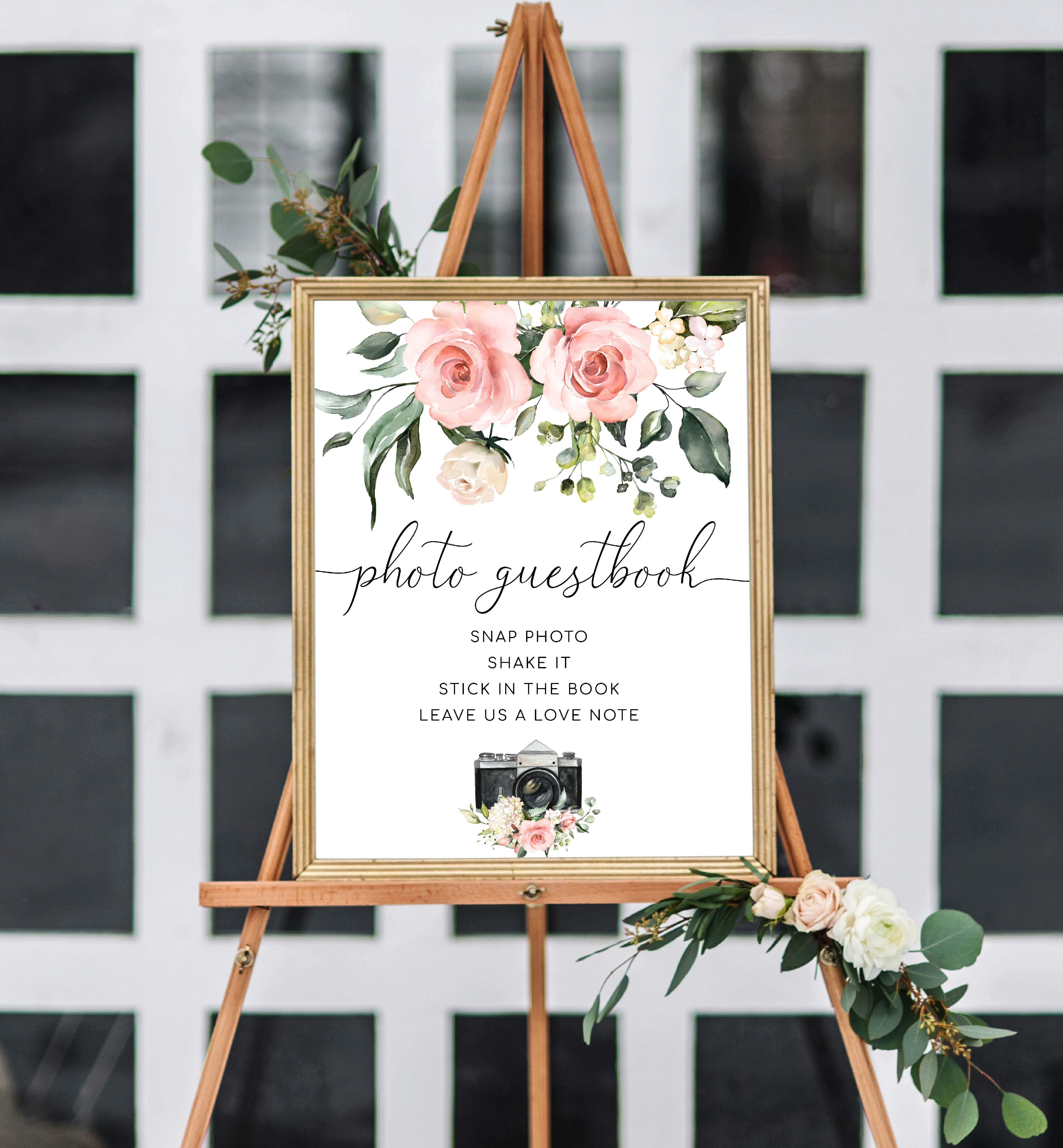 DAR-PNK-7-B522 - DARCY FLORAL - PINK - PHOTO GUEST BOOK SIGN design preview