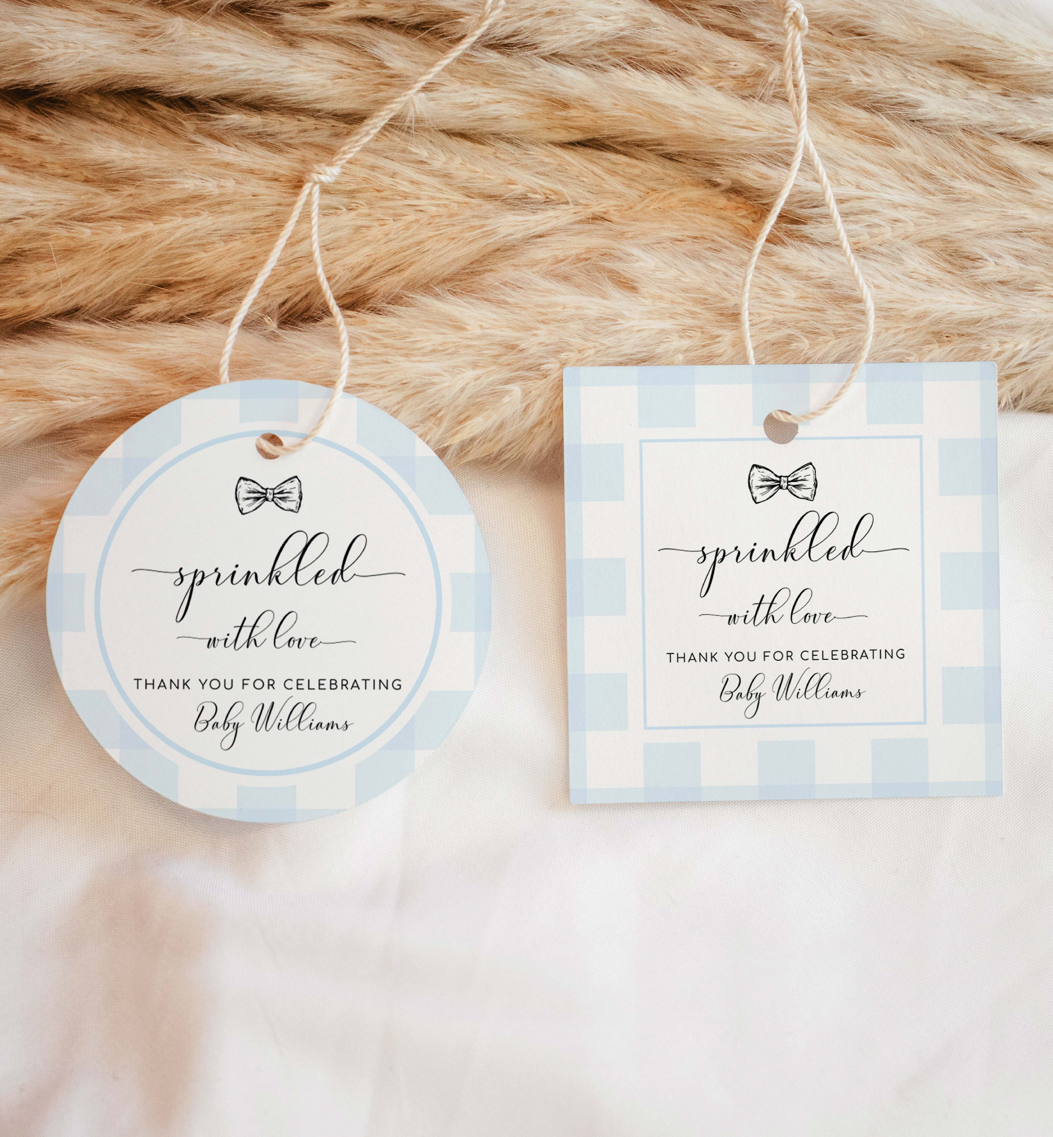 GIN-BLU-6-B3125 - GINGHAM - BLUE BOW TIE - SPRINKLED WITH LOVE TAG design preview