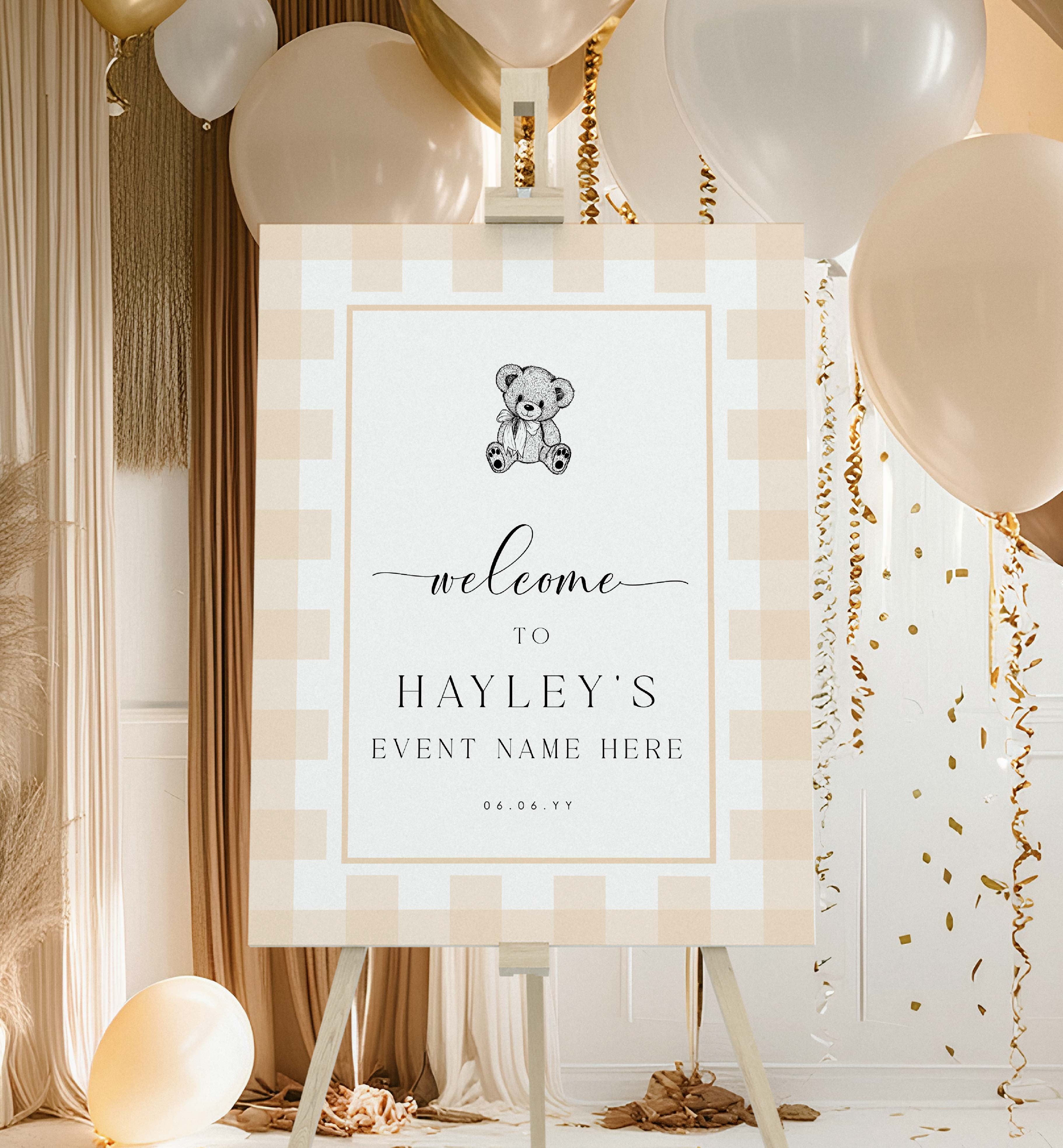 GIN-TAN-3-B2972 - GINGHAM - TAN TEDDY - WELCOME SIGN design preview