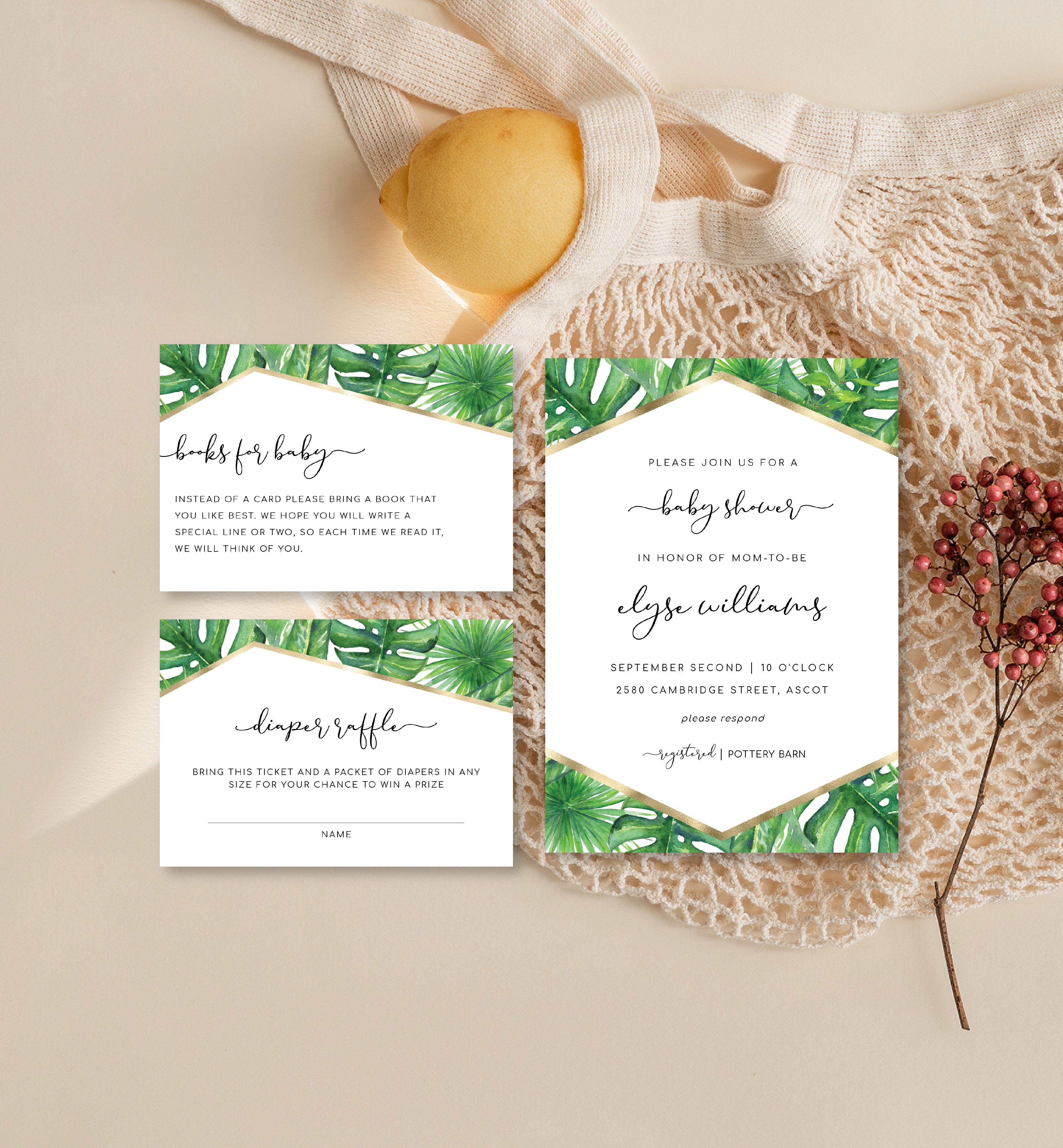 ALP-GRE-1-B426 - ALOHA PALM - GREEN - BABY SHOWER INVITATION SUITE design preview